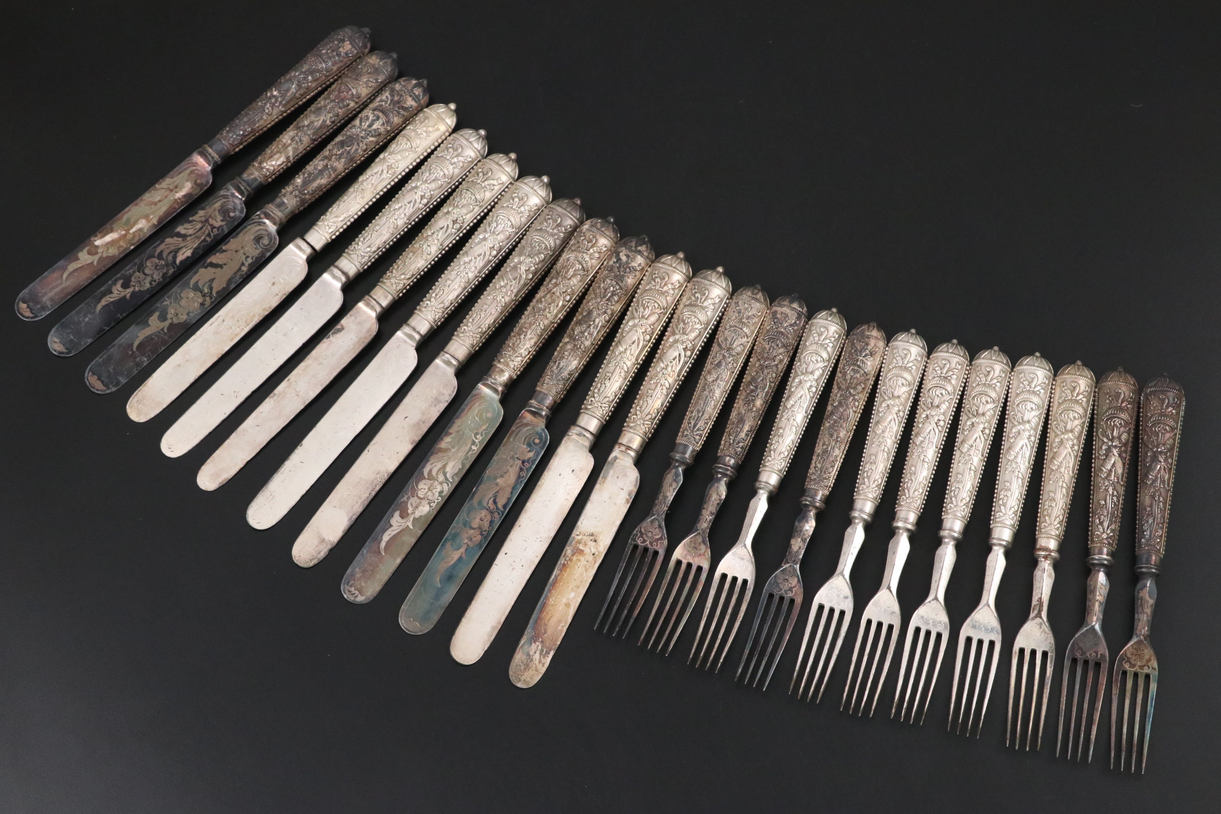 English Adams Style Silver Plate Flatware in Wooden Presentation Box