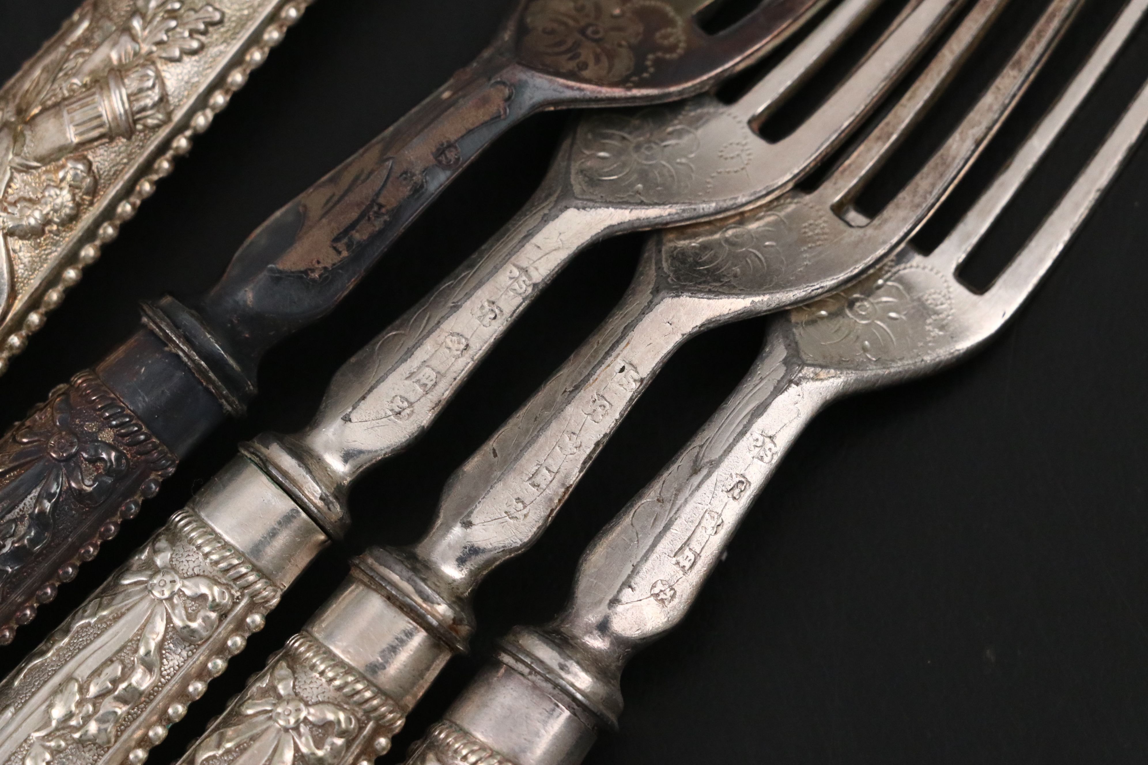 English Adams Style Silver Plate Flatware in Wooden Presentation Box