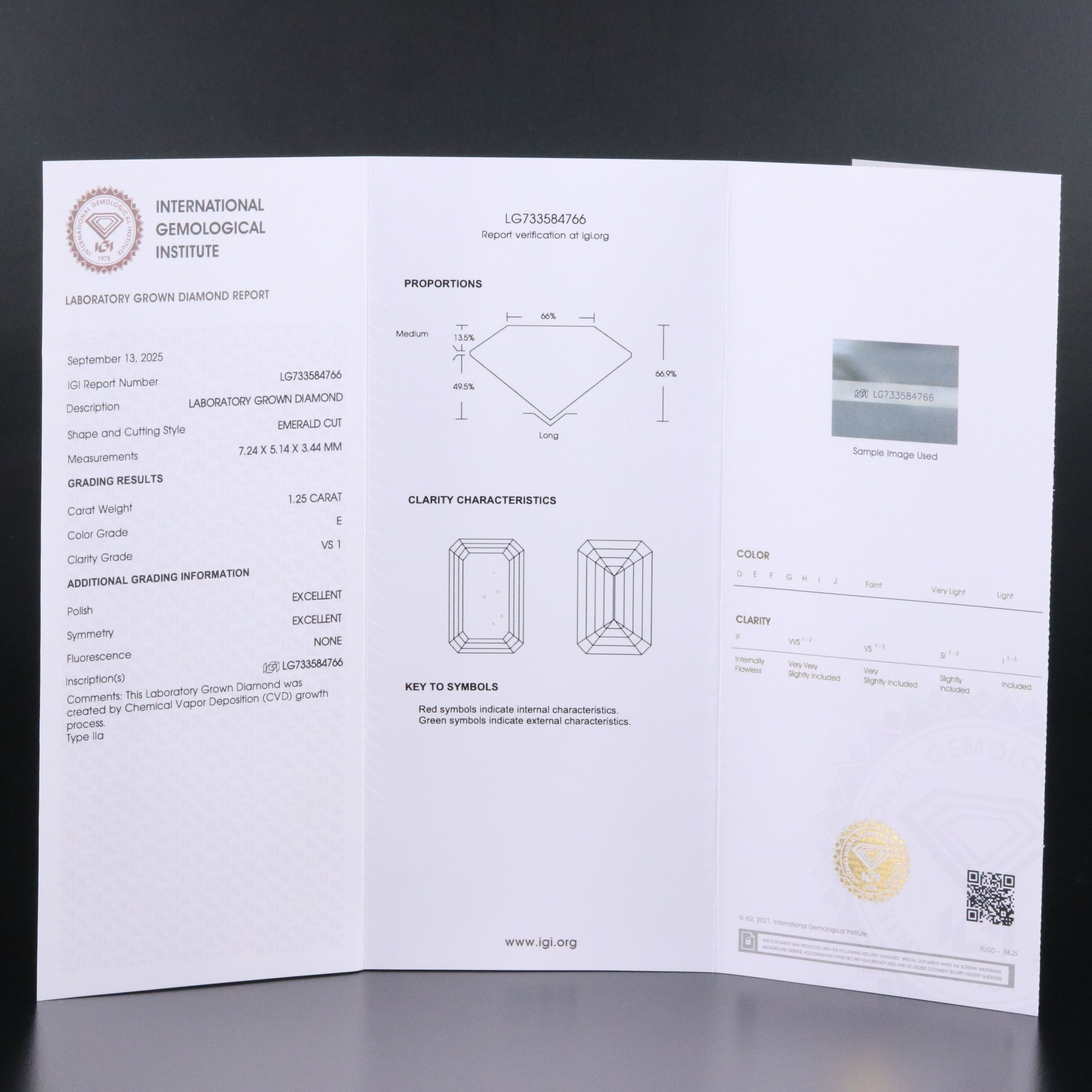 Loose 1.25 CT Lab Grown Diamond with IGI Report