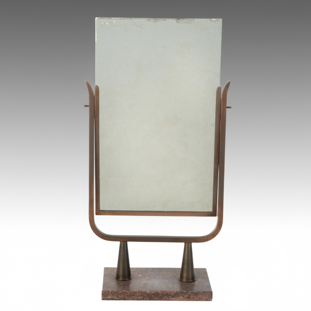 Mid Century Modern Swiveling Stone Base Vanity Mirror