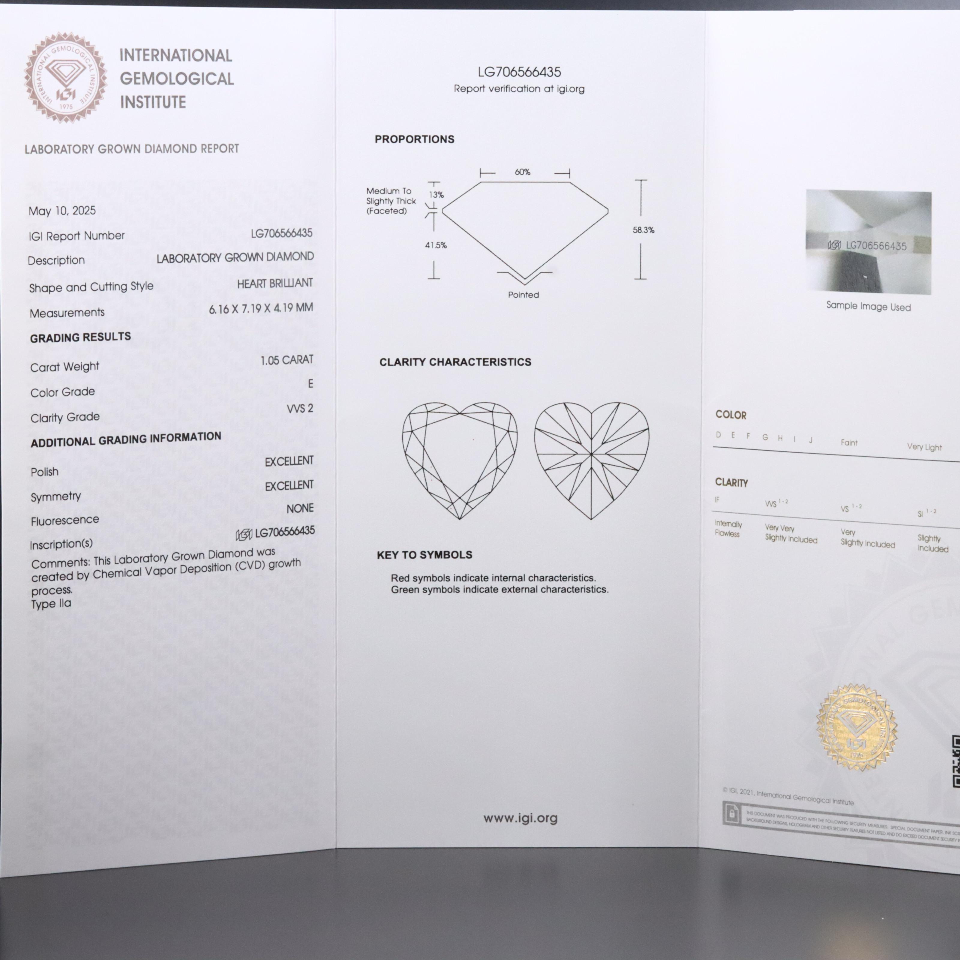 Loose 1.05 CT Lab Grown Diamond with IGI Report