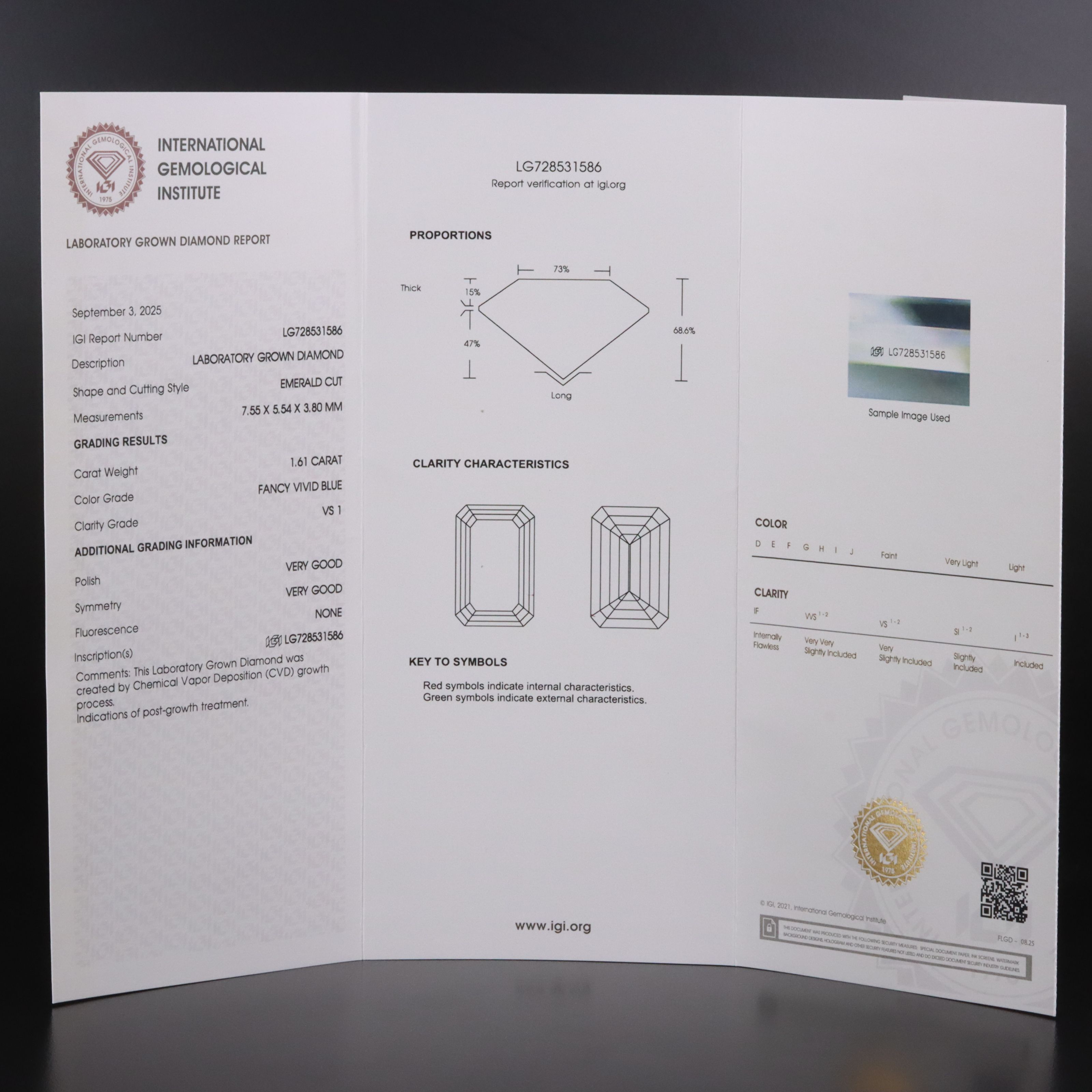 Loose 1.61 CT Lab Grown Fancy Blue Diamond with IGI Report