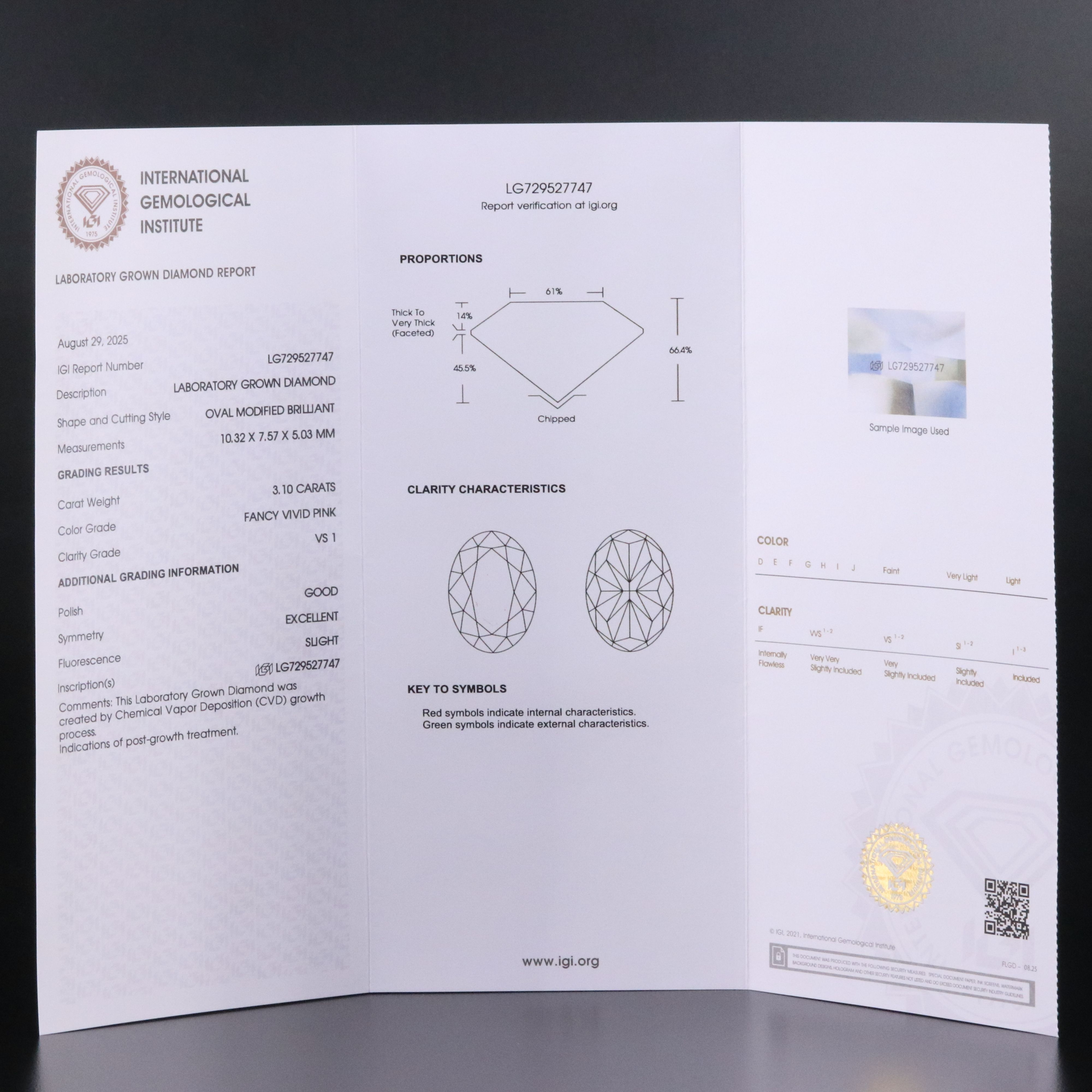 Loose 3.10 CT Lab Grown Fancy Pink Diamond with IGI Report