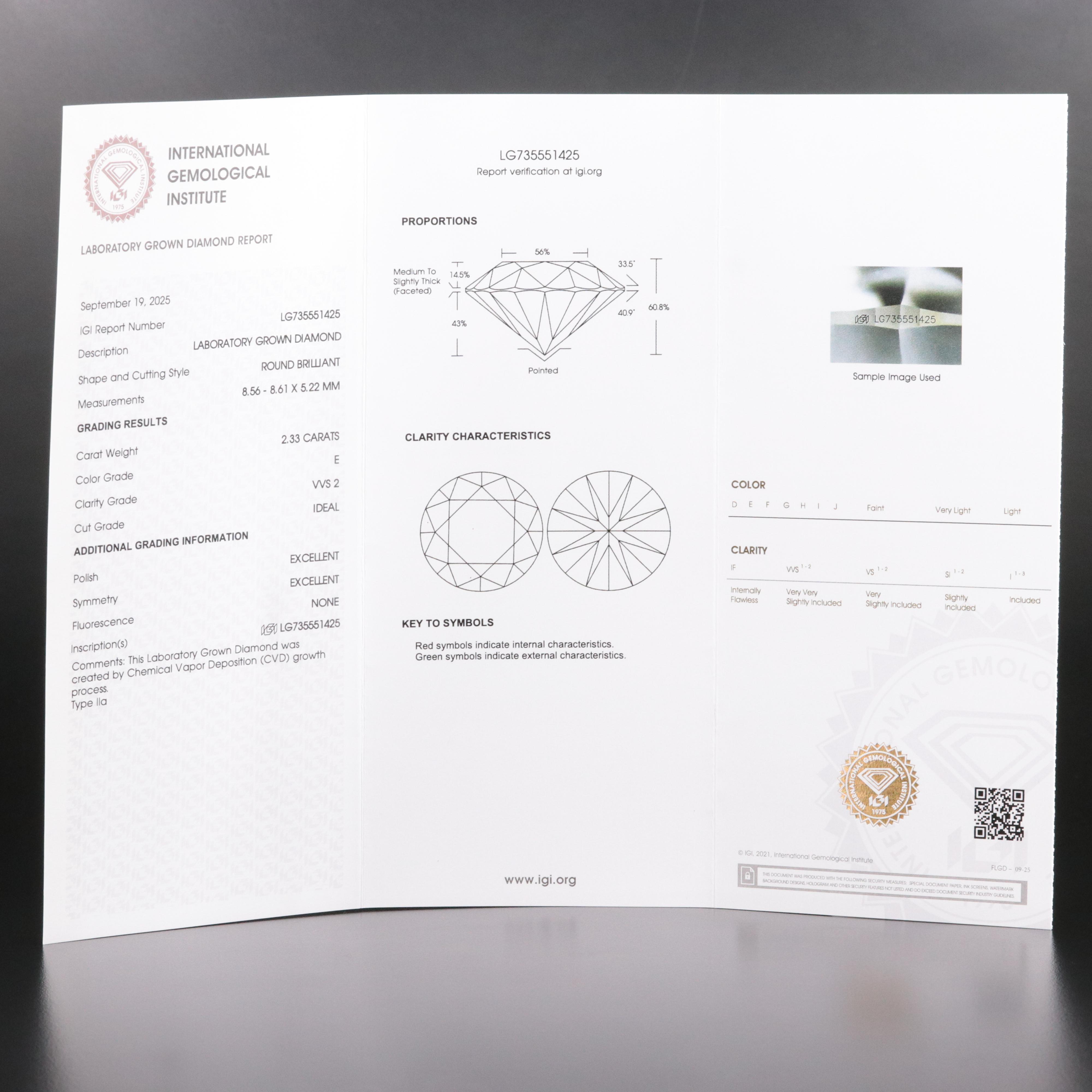 Loose 2.33 CT Lab Grown Diamond with IGI Report