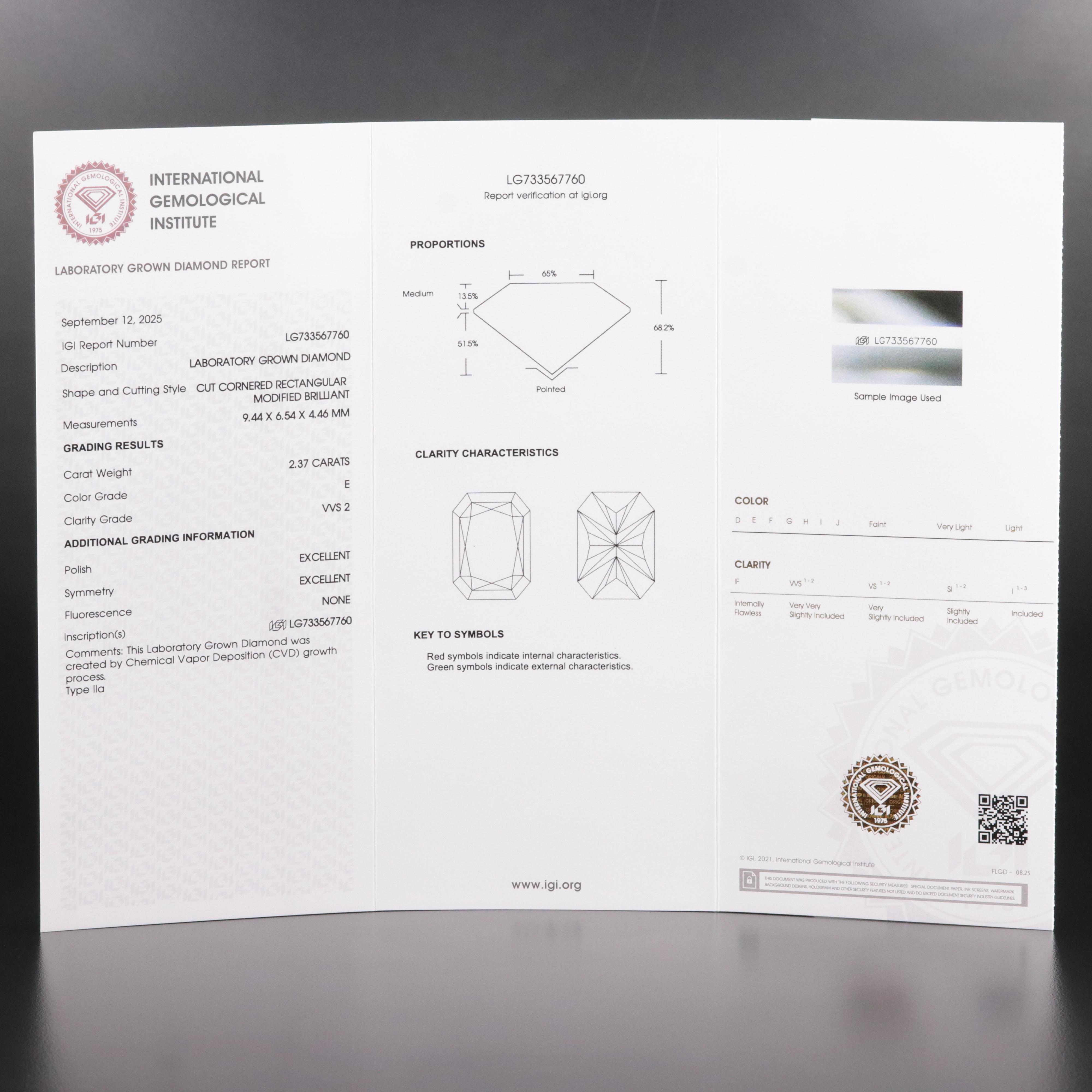 Loose 2.37 CT Lab Grown Diamond with IGI Report