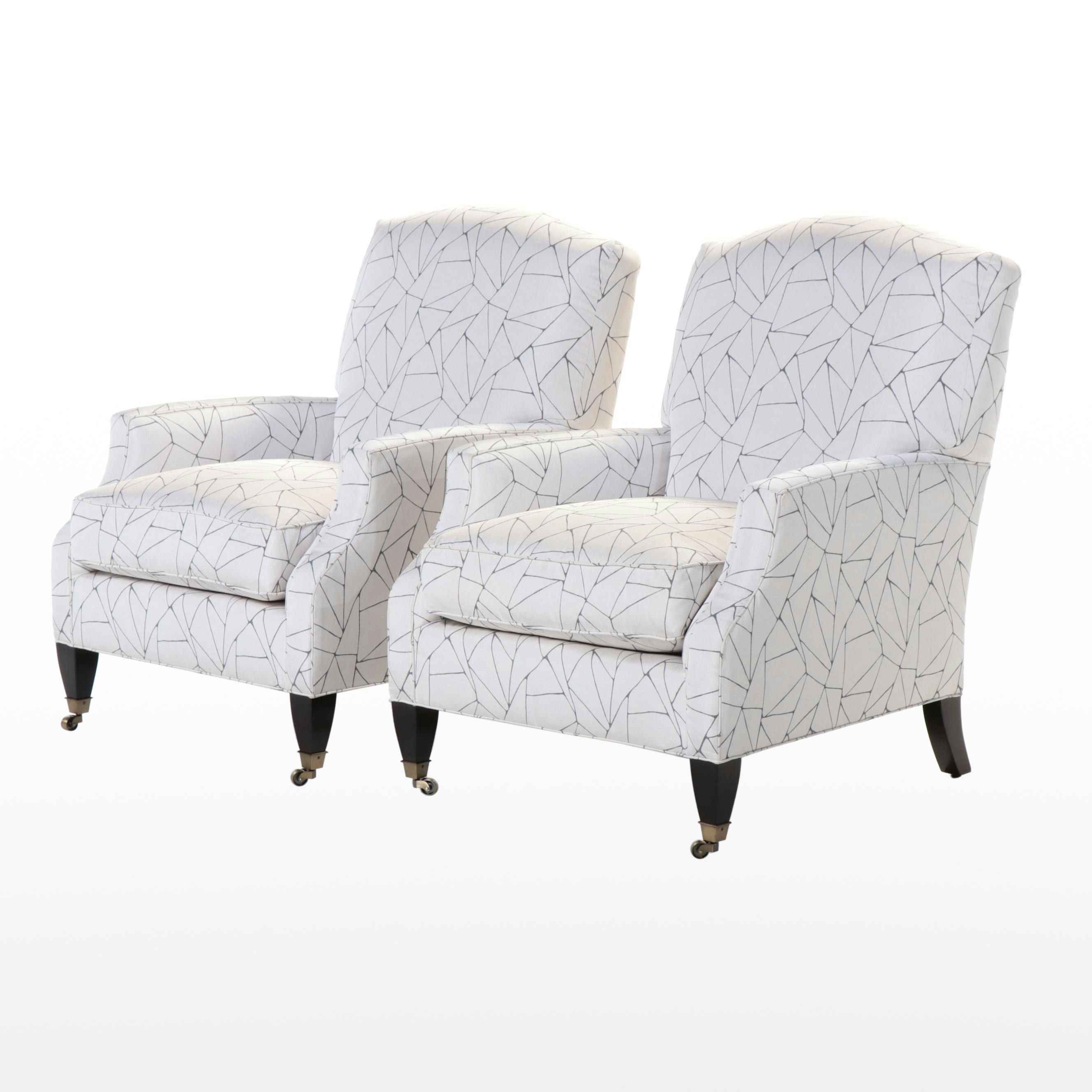 Pair of Contemporary Geometric Fabric Upholstered Armchairs