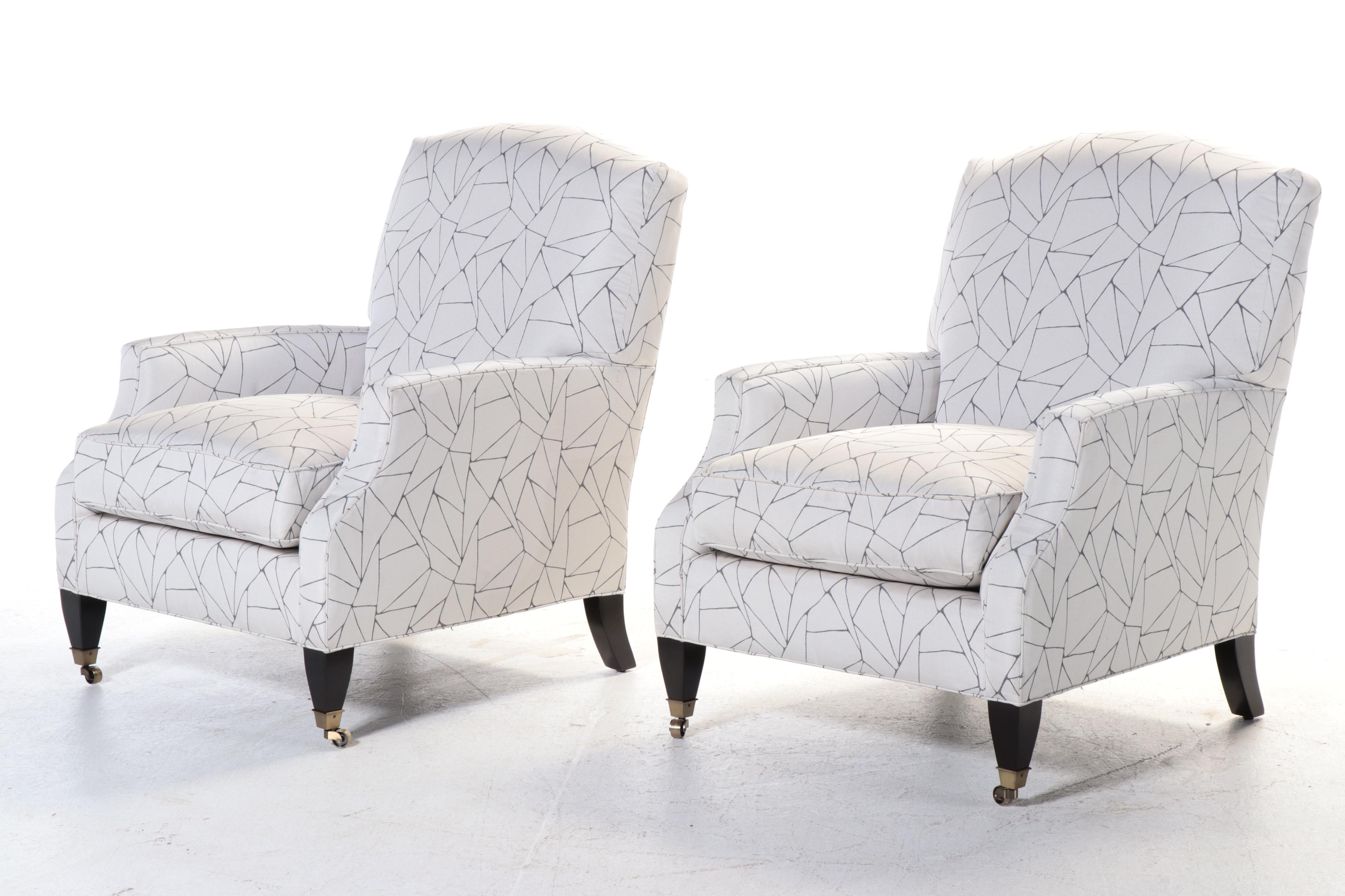 Pair of Contemporary Geometric Fabric Upholstered Armchairs