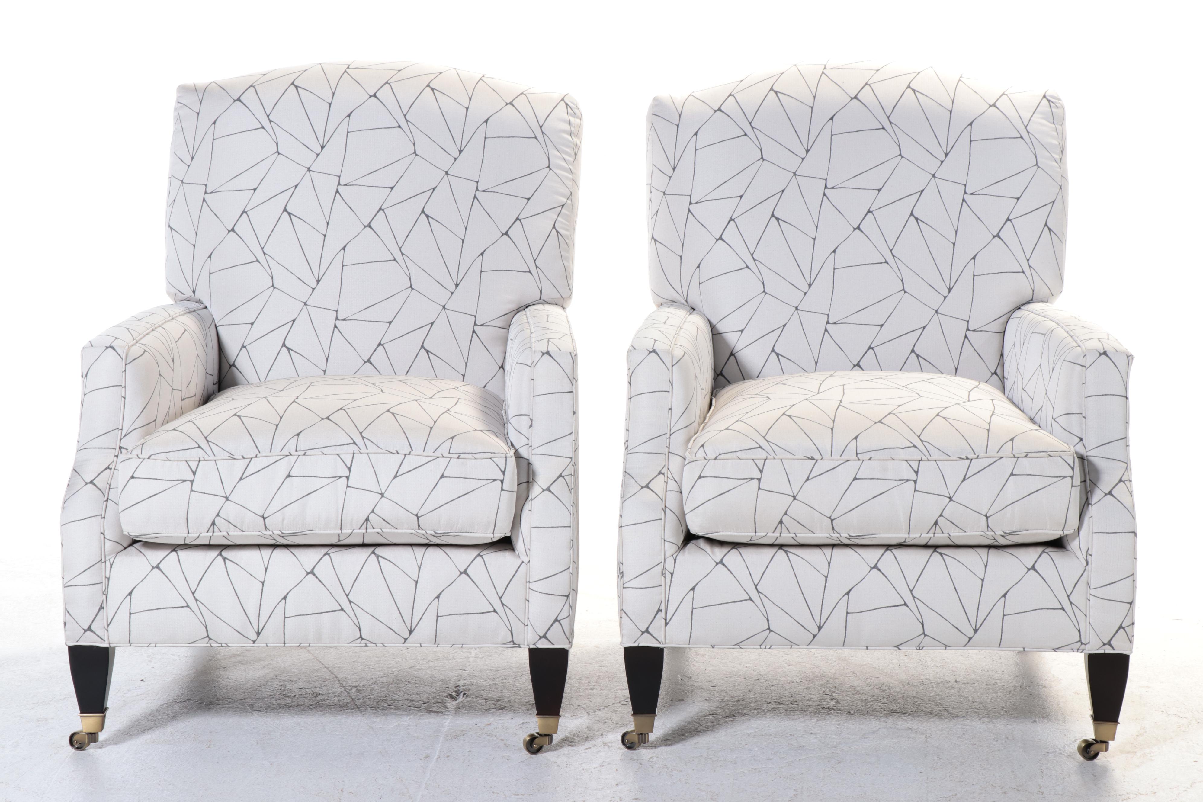Pair of Contemporary Geometric Fabric Upholstered Armchairs