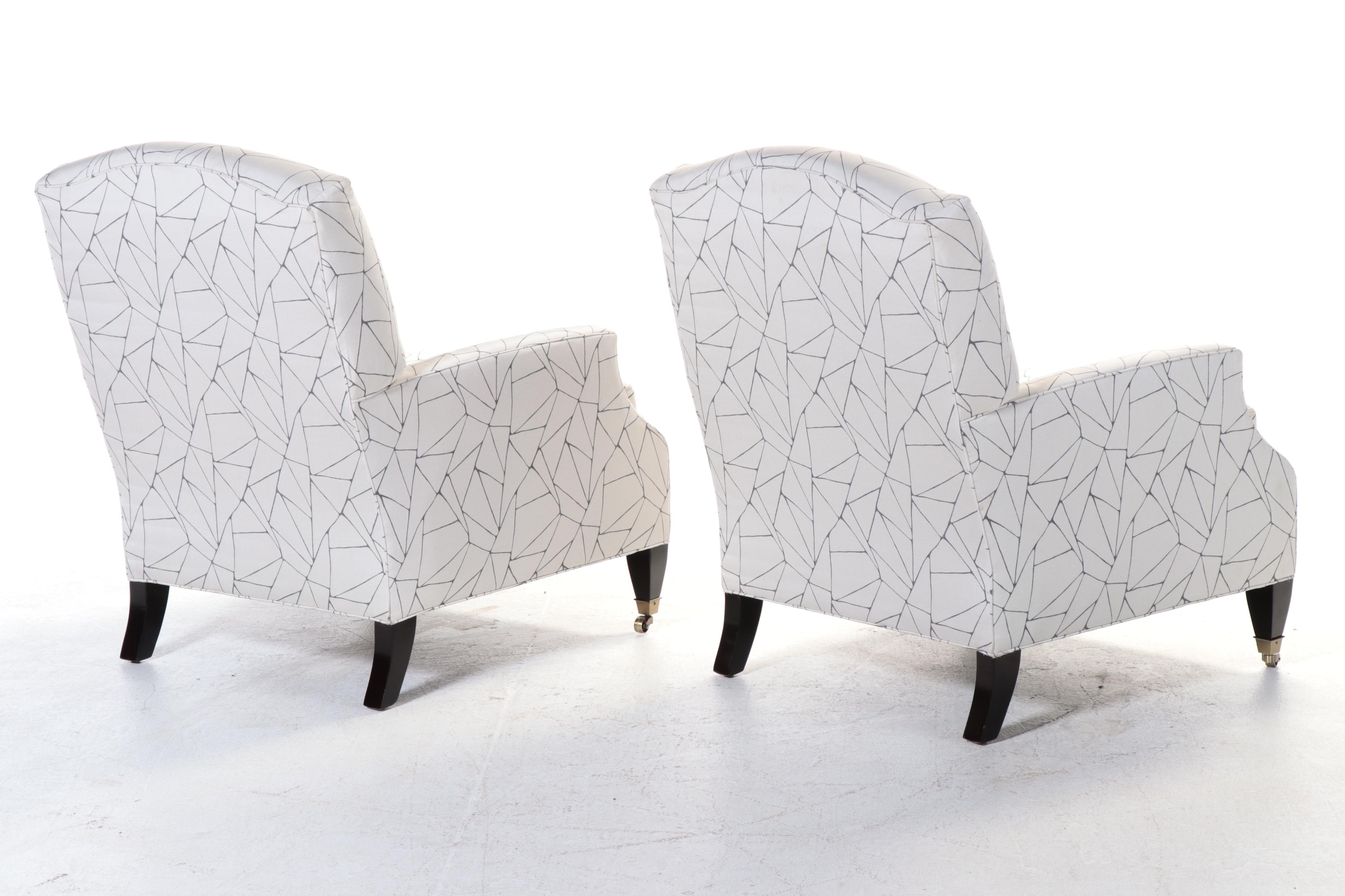Pair of Contemporary Geometric Fabric Upholstered Armchairs