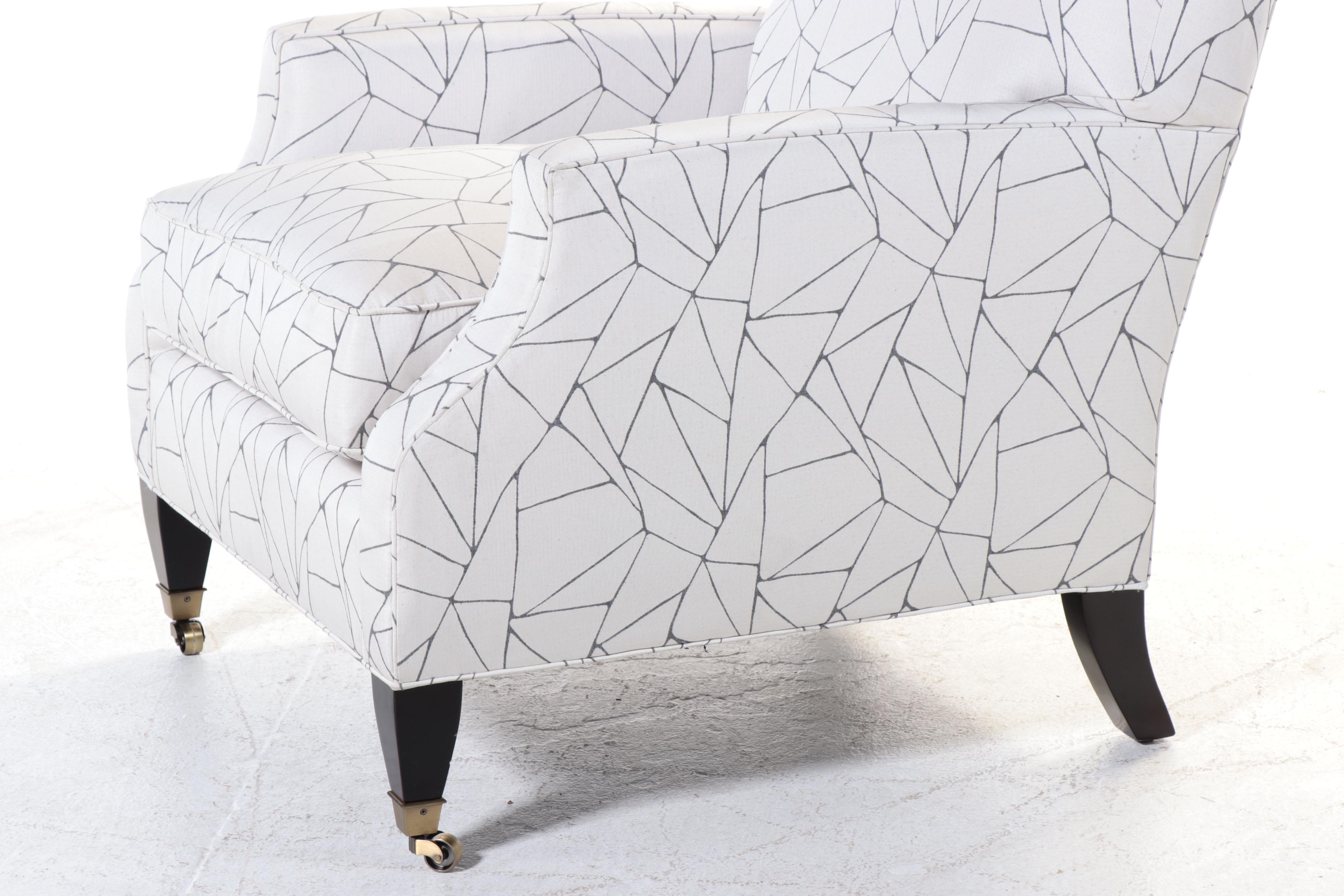 Pair of Contemporary Geometric Fabric Upholstered Armchairs