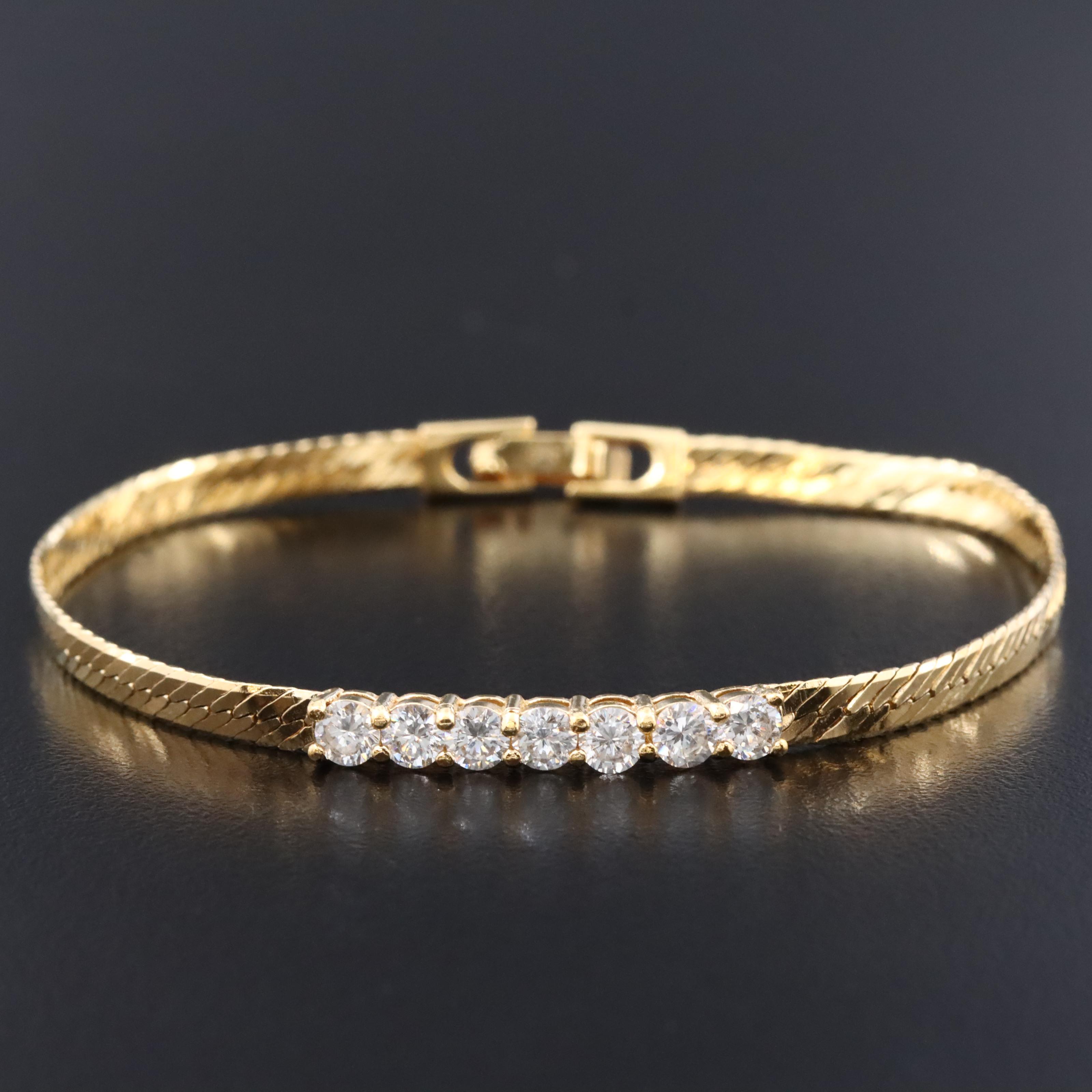 CZ Station on Herringbone Bracelet