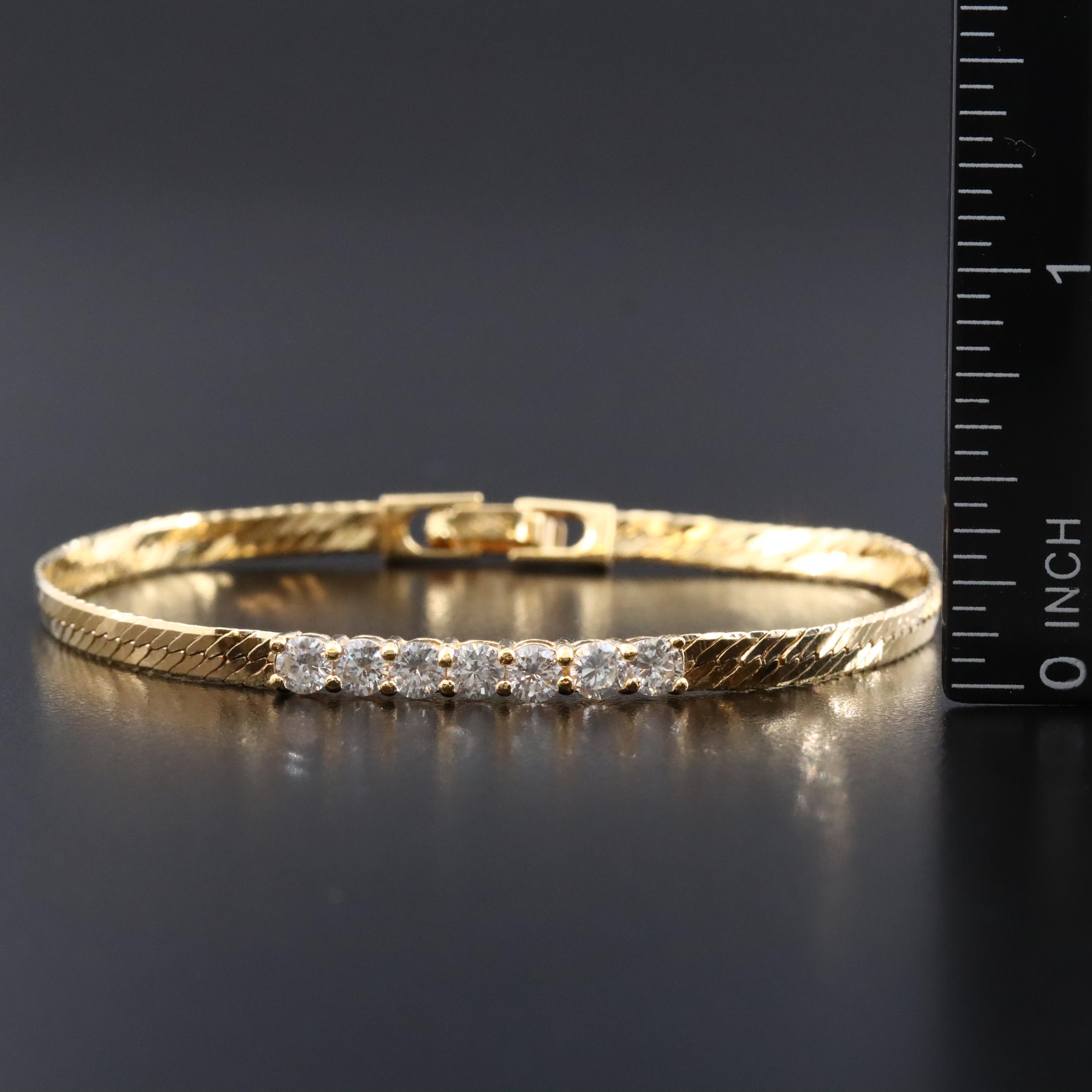 CZ Station on Herringbone Bracelet