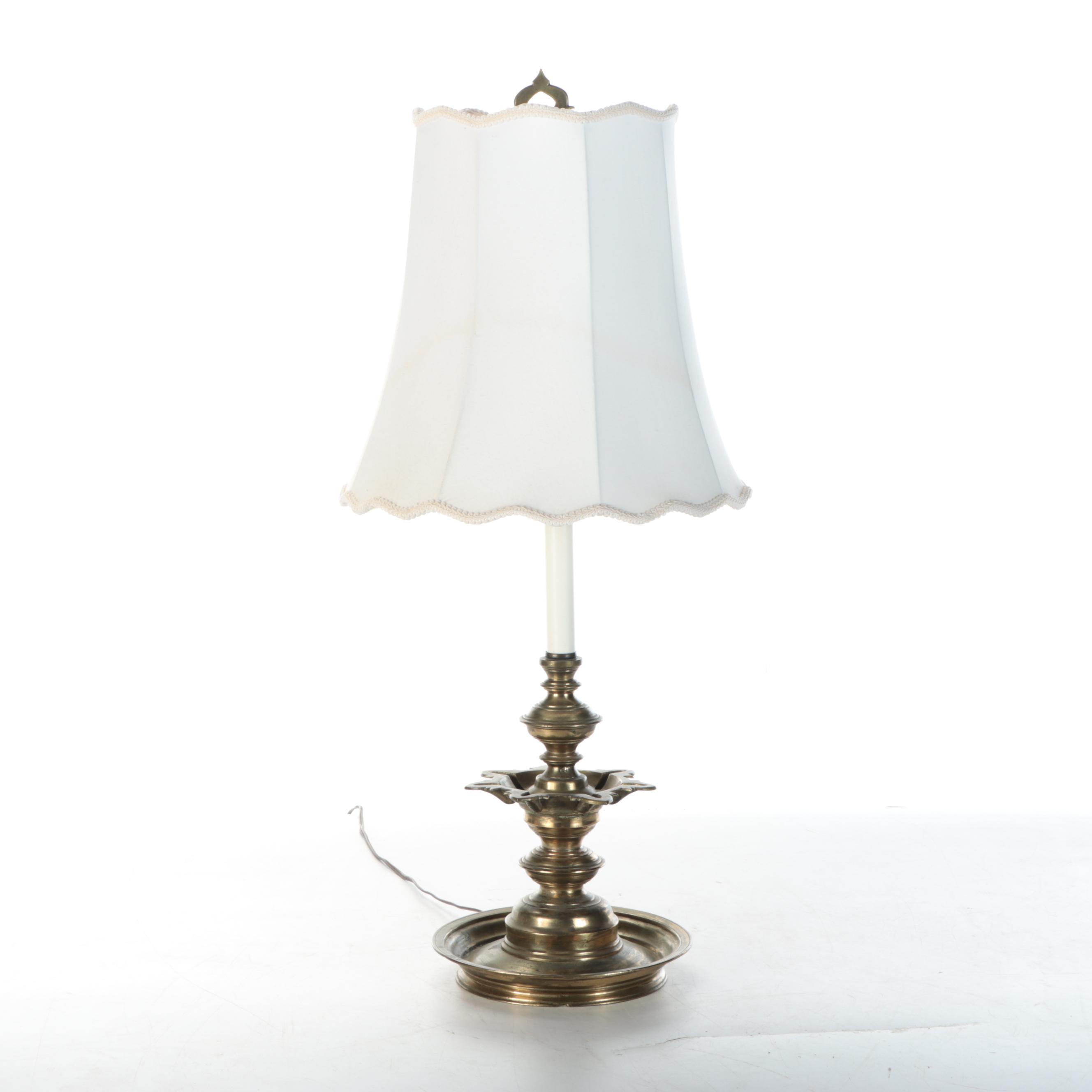 Brass Candlestick Table Lamp with Scallop Bell Shade