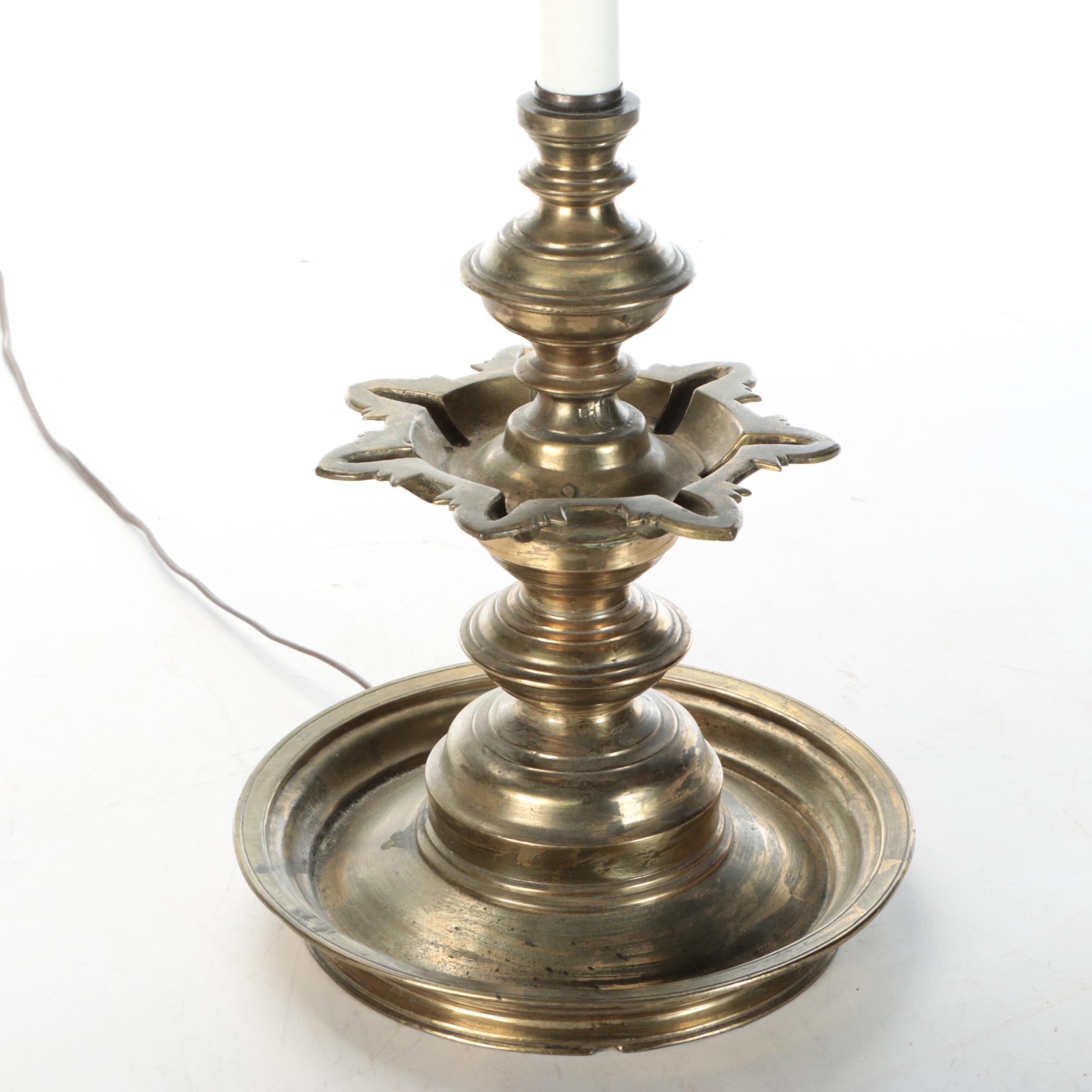 Brass Candlestick Table Lamp with Scallop Bell Shade