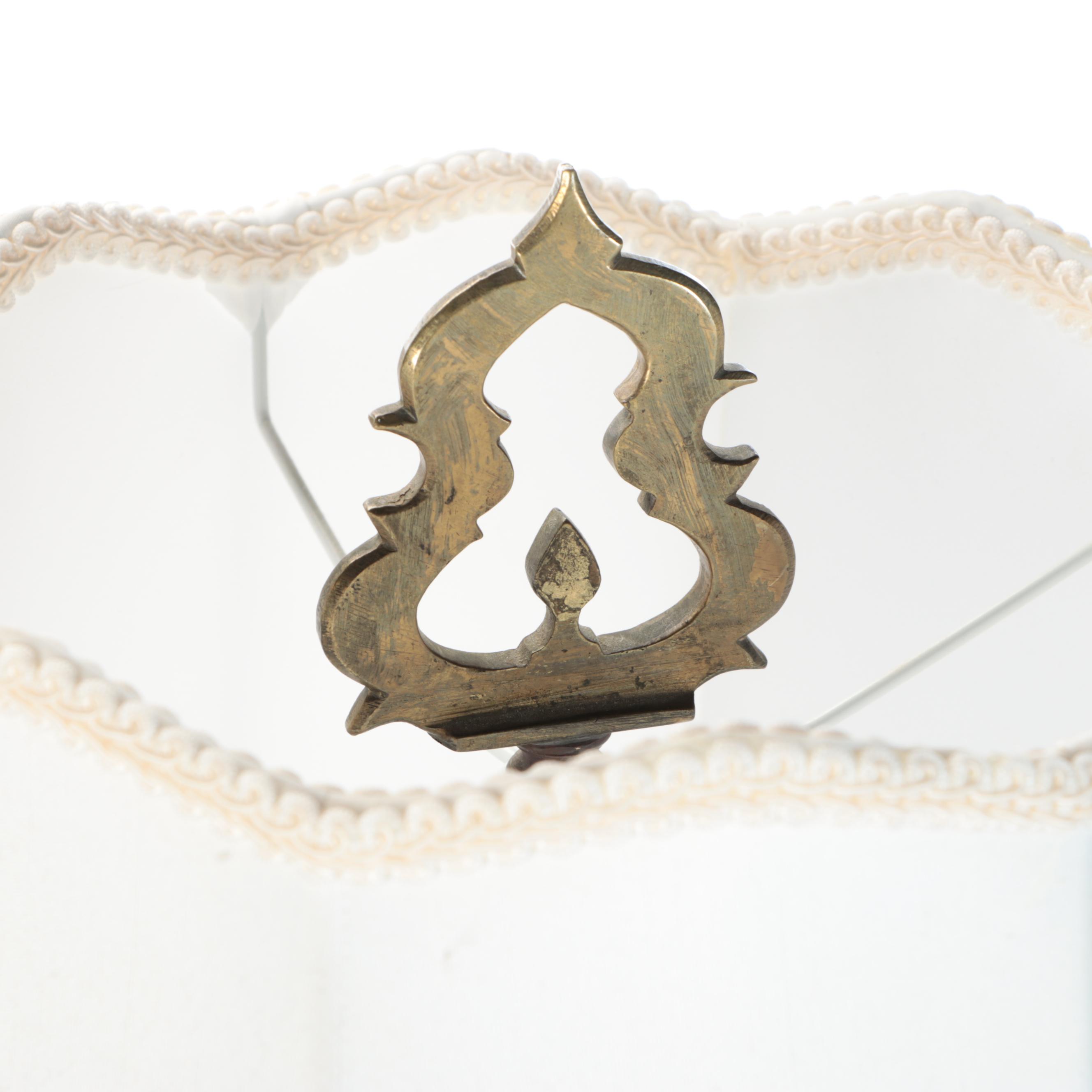 Brass Candlestick Table Lamp with Scallop Bell Shade