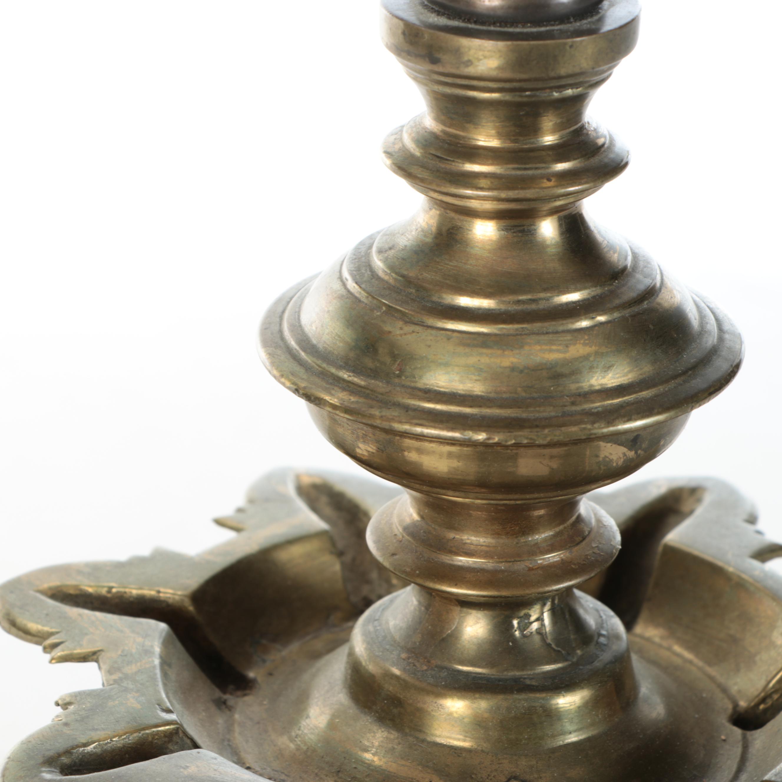 Brass Candlestick Table Lamp with Scallop Bell Shade