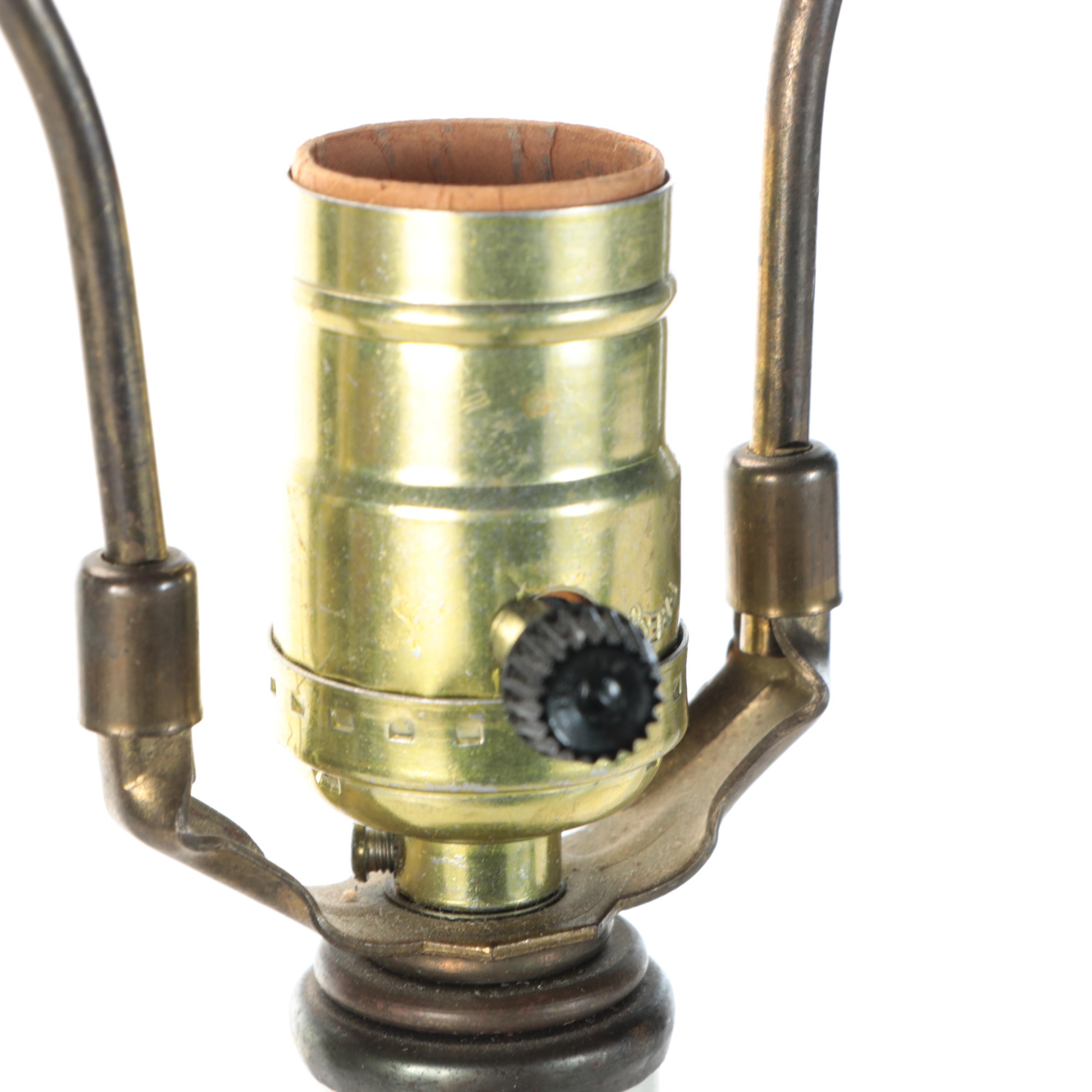 Brass Candlestick Table Lamp with Scallop Bell Shade