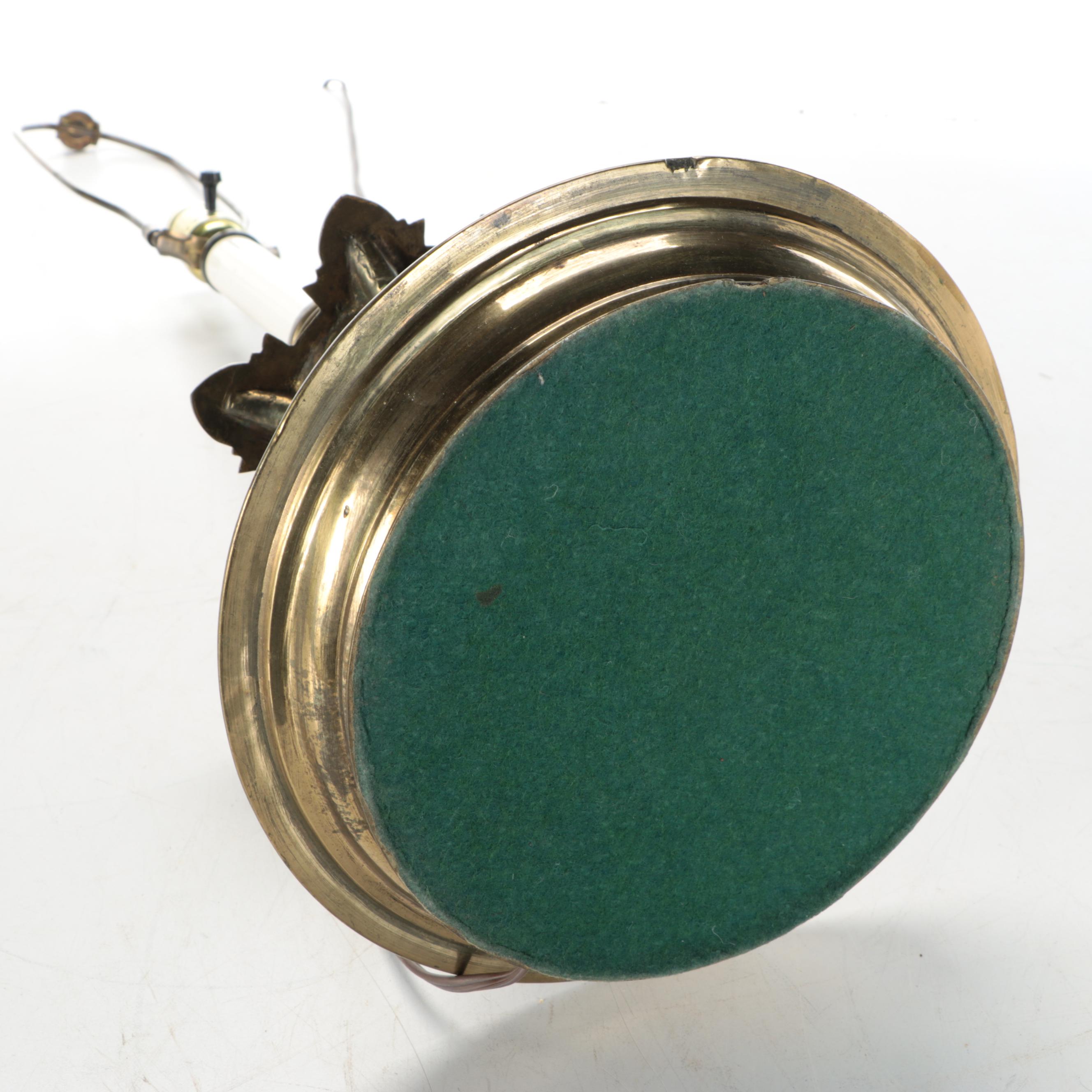 Brass Candlestick Table Lamp with Scallop Bell Shade