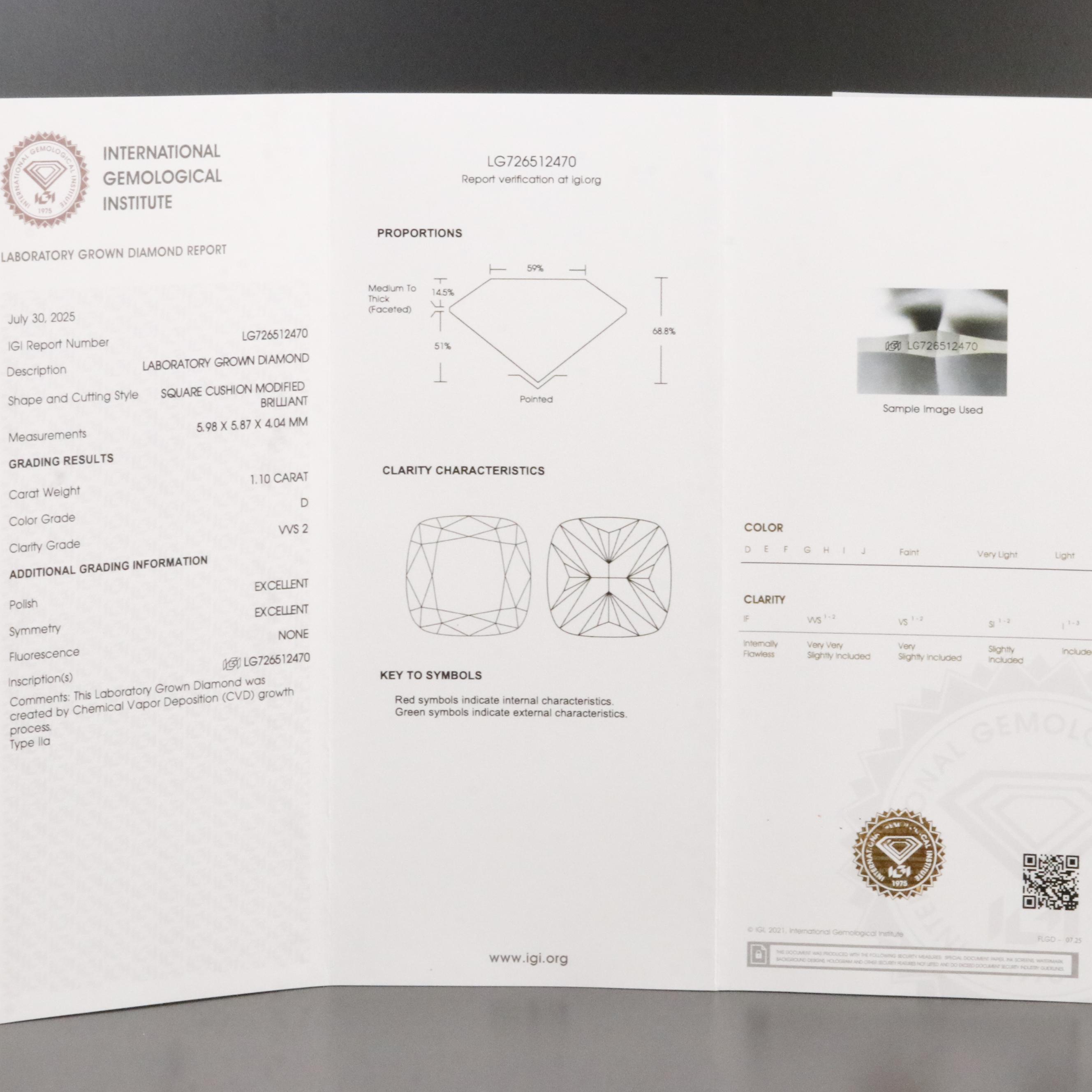 Loose 1.10 CT Lab Grown Diamond with IGI Report