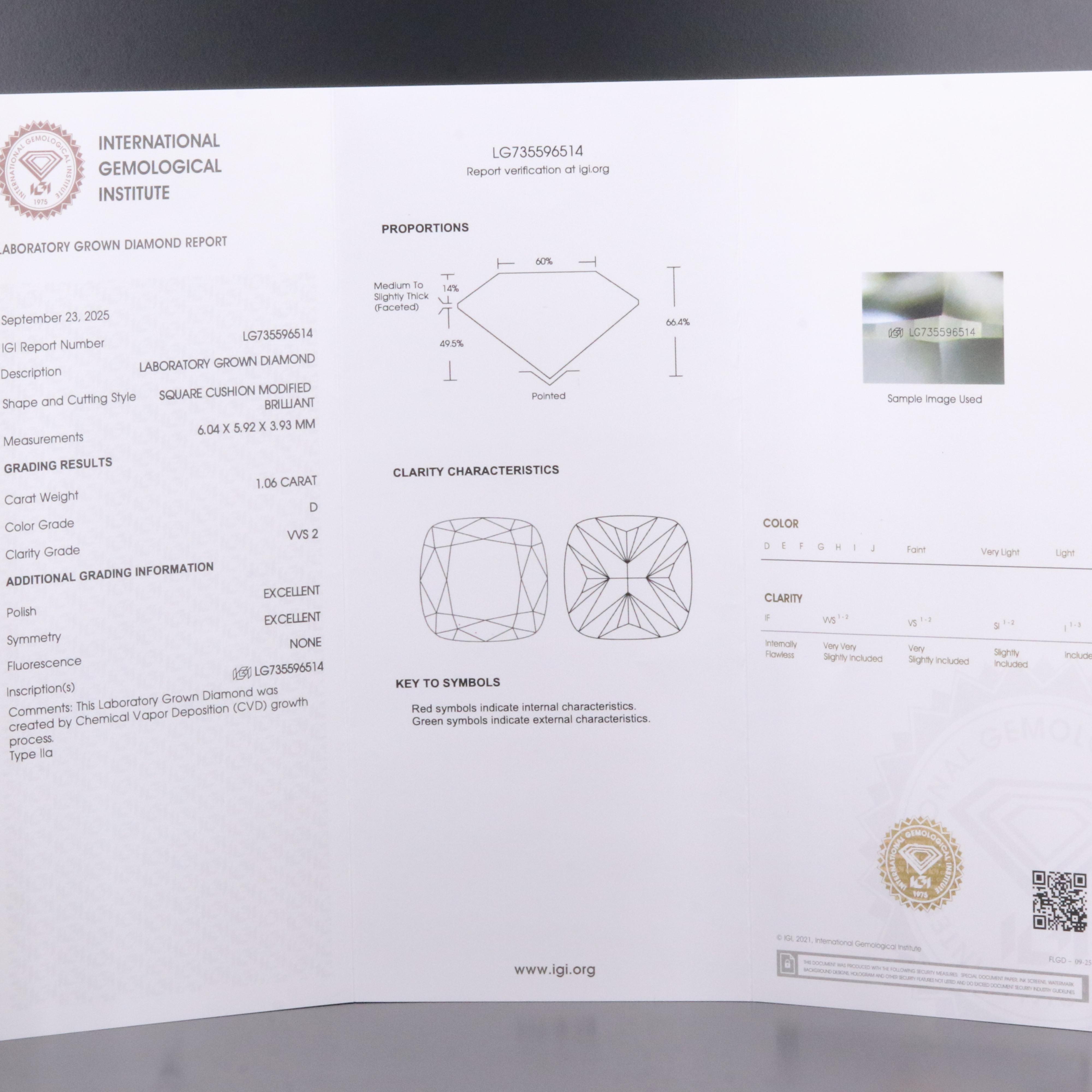Loose 1.06 CT Lab Grown Diamond with IGI Report