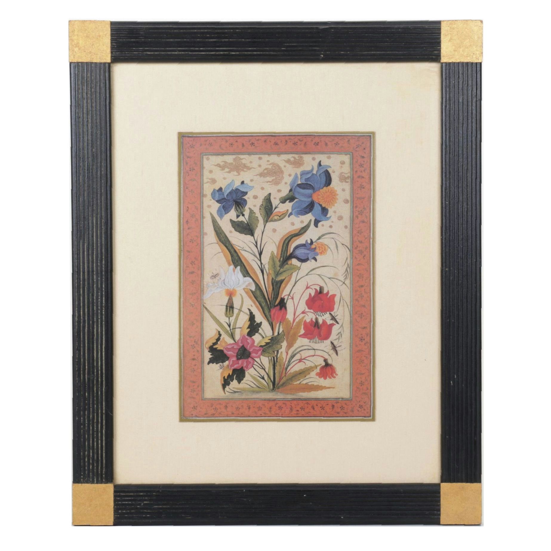Muhammad Khan Botanical Offset Lithograph of Flowers and Insects