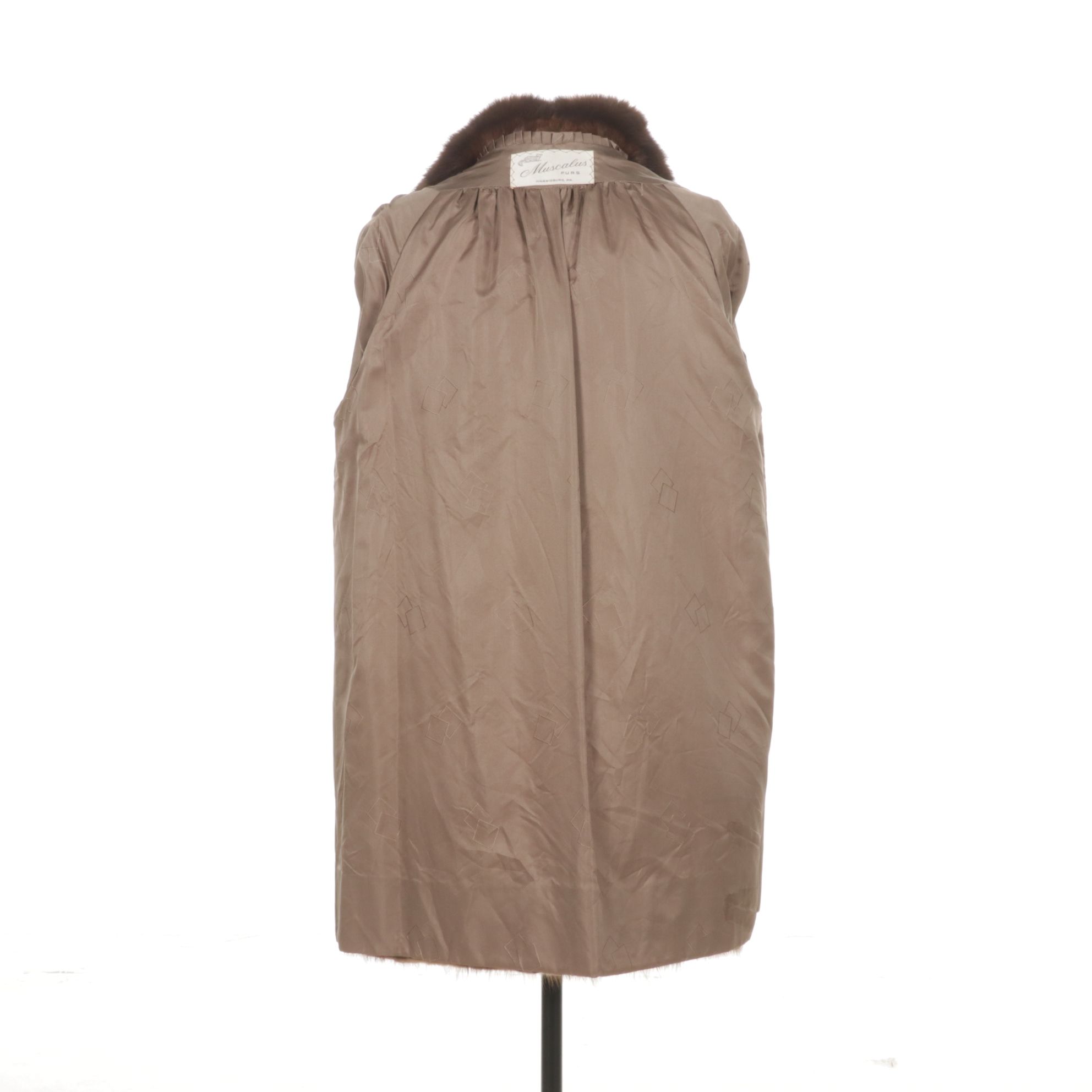 Chestnut Mink Fur Coat with Sable Fur Collar and Cuffs