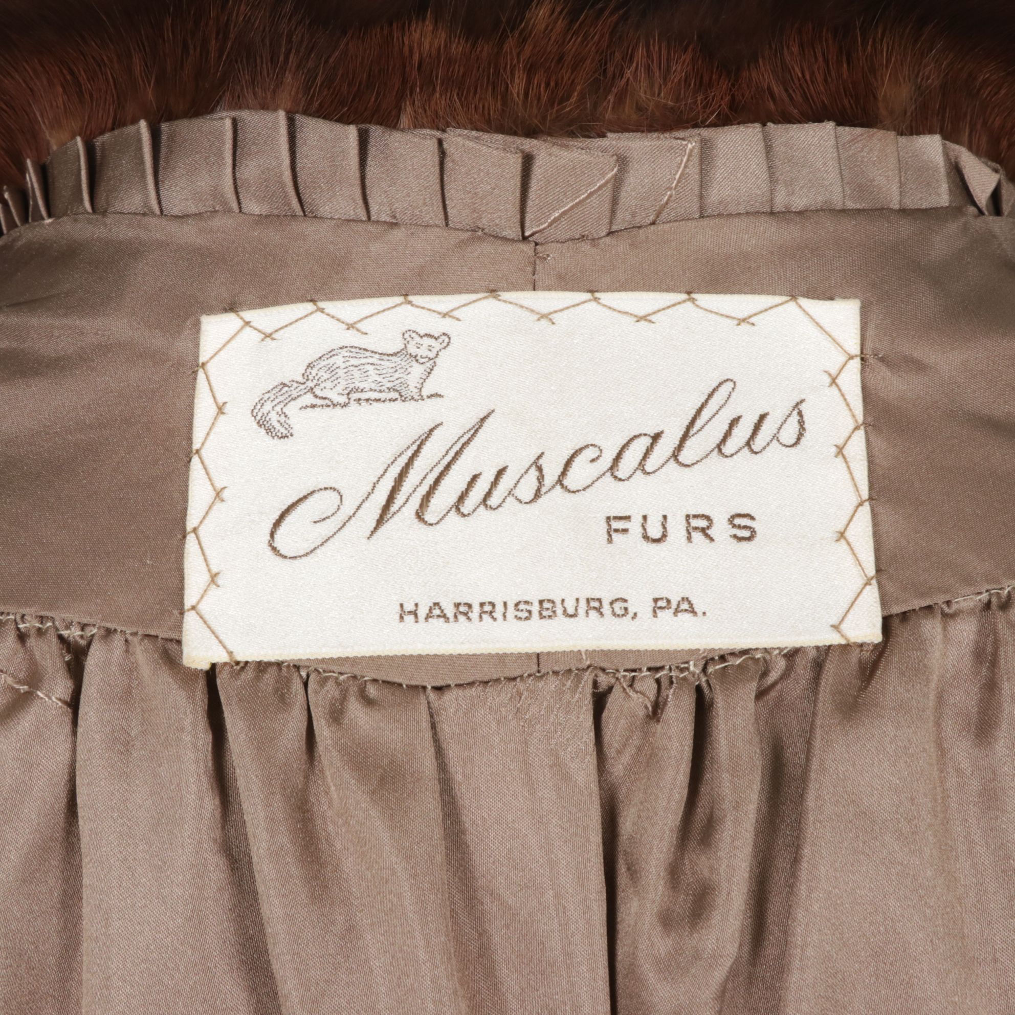 Chestnut Mink Fur Coat with Sable Fur Collar and Cuffs