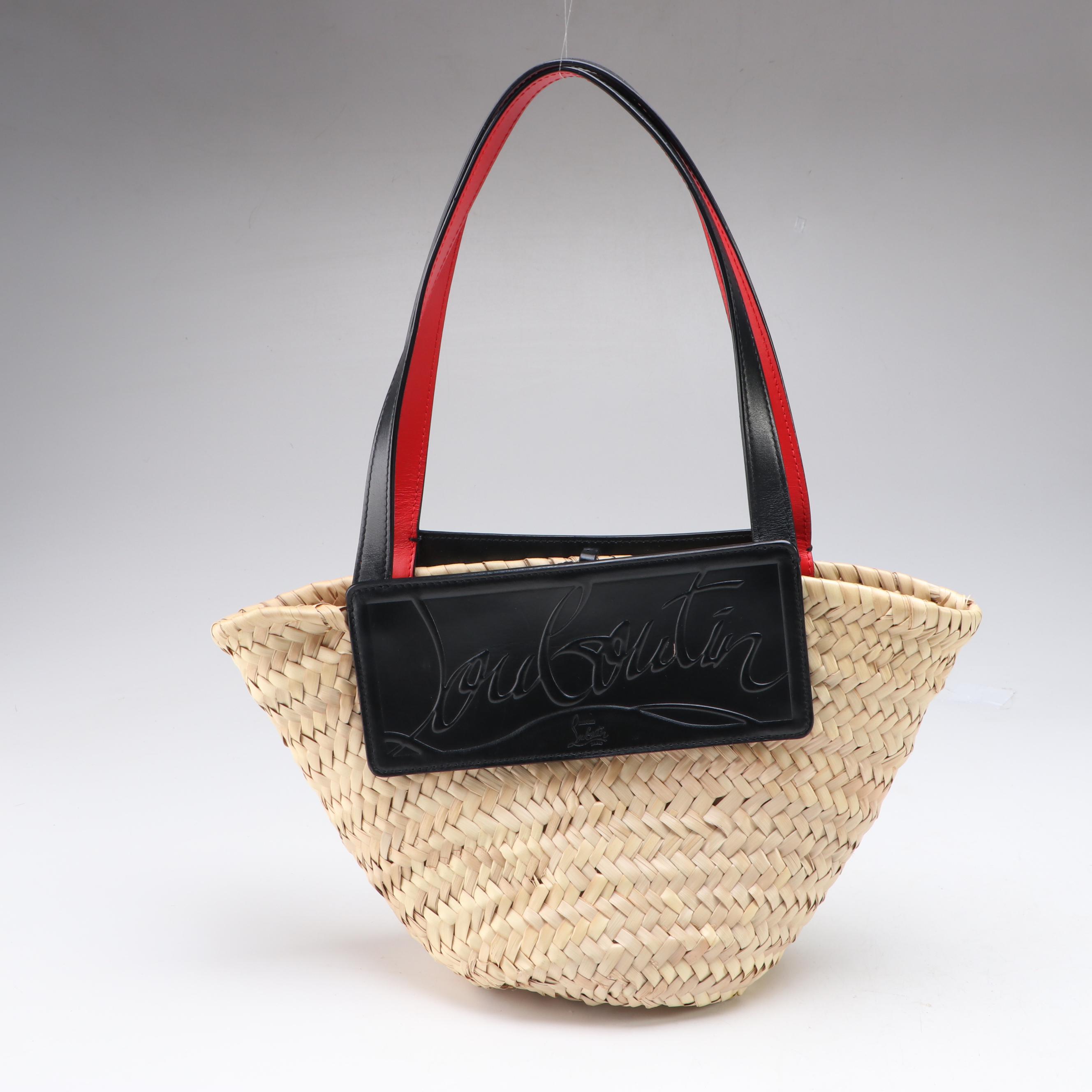 Christian Louboutin Loubishore Woven Straw and Leather Shoulder Bag