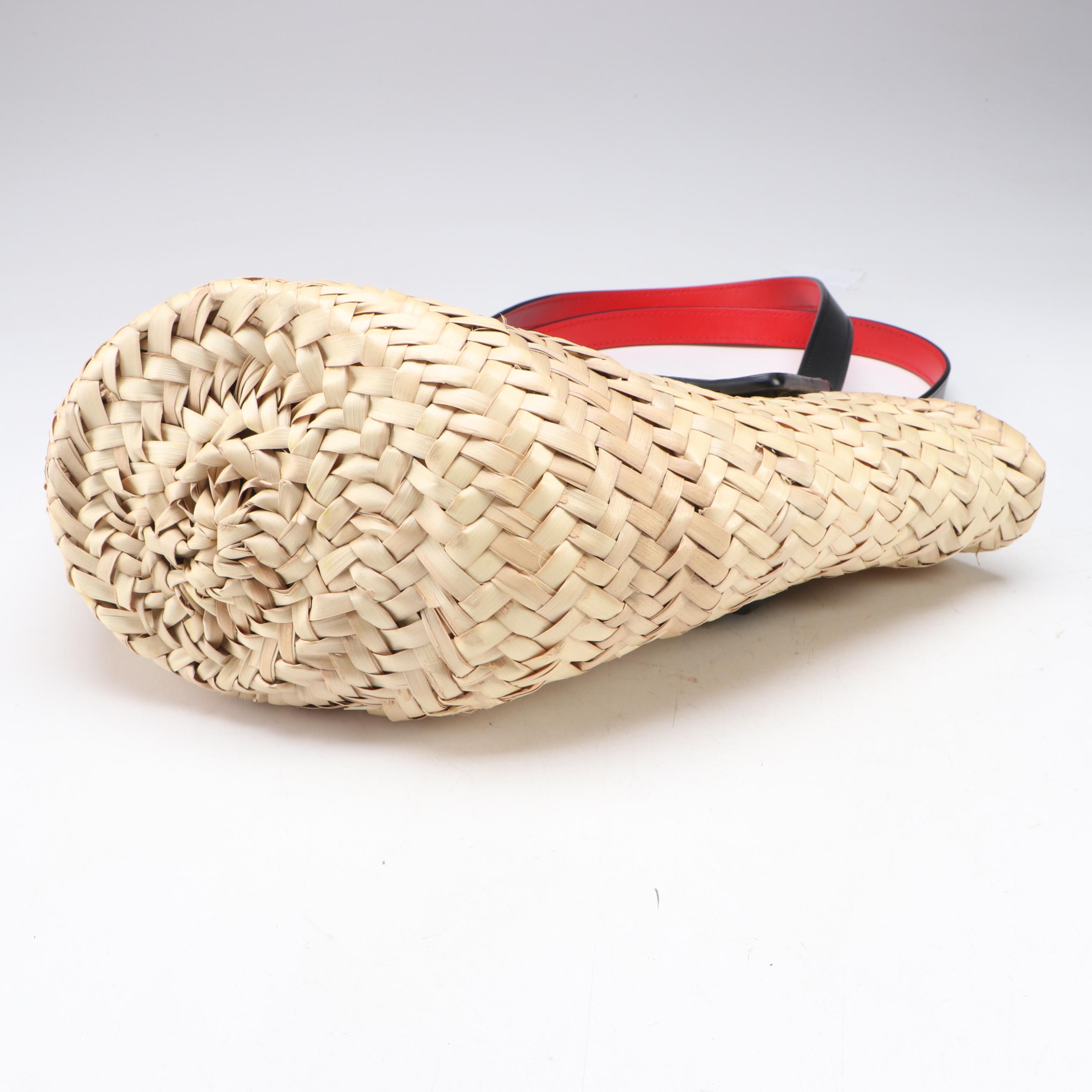 Christian Louboutin Loubishore Woven Straw and Leather Shoulder Bag