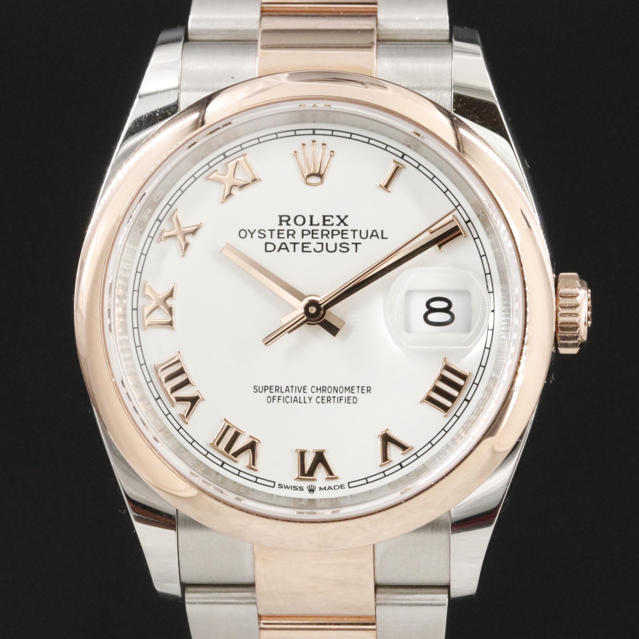 Rolex Datejust Everose Gold Roman White Dial Watch