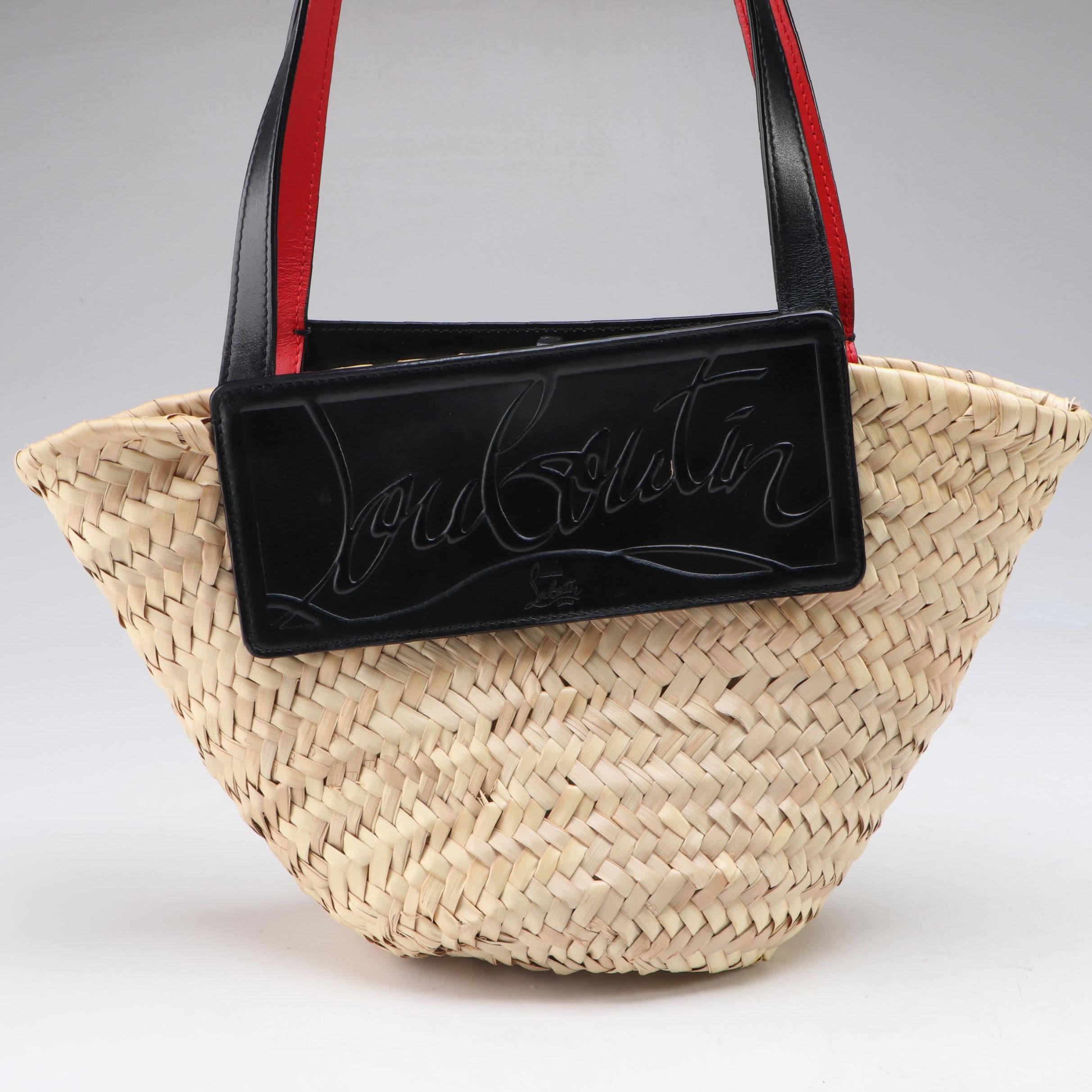 Christian Louboutin Loubishore Woven Straw and Leather Shoulder Bag