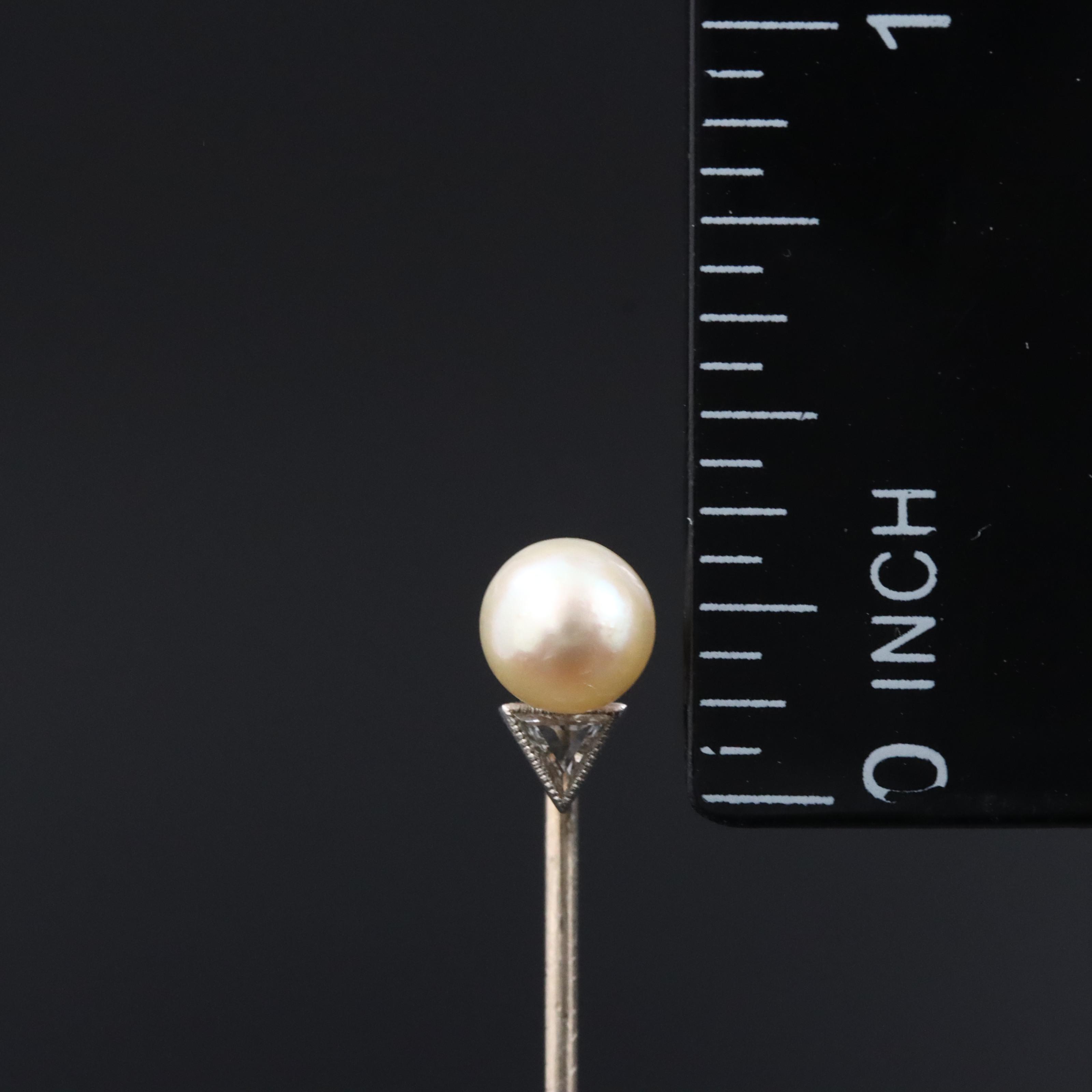 14K and Platinum Pearl and Diamond Stick Pin