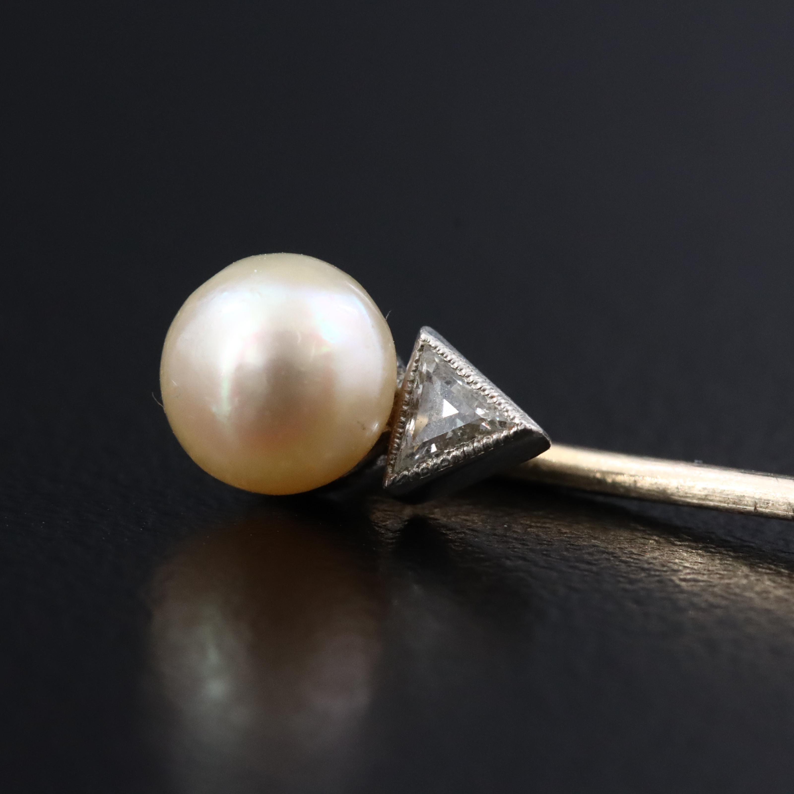 14K and Platinum Pearl and Diamond Stick Pin