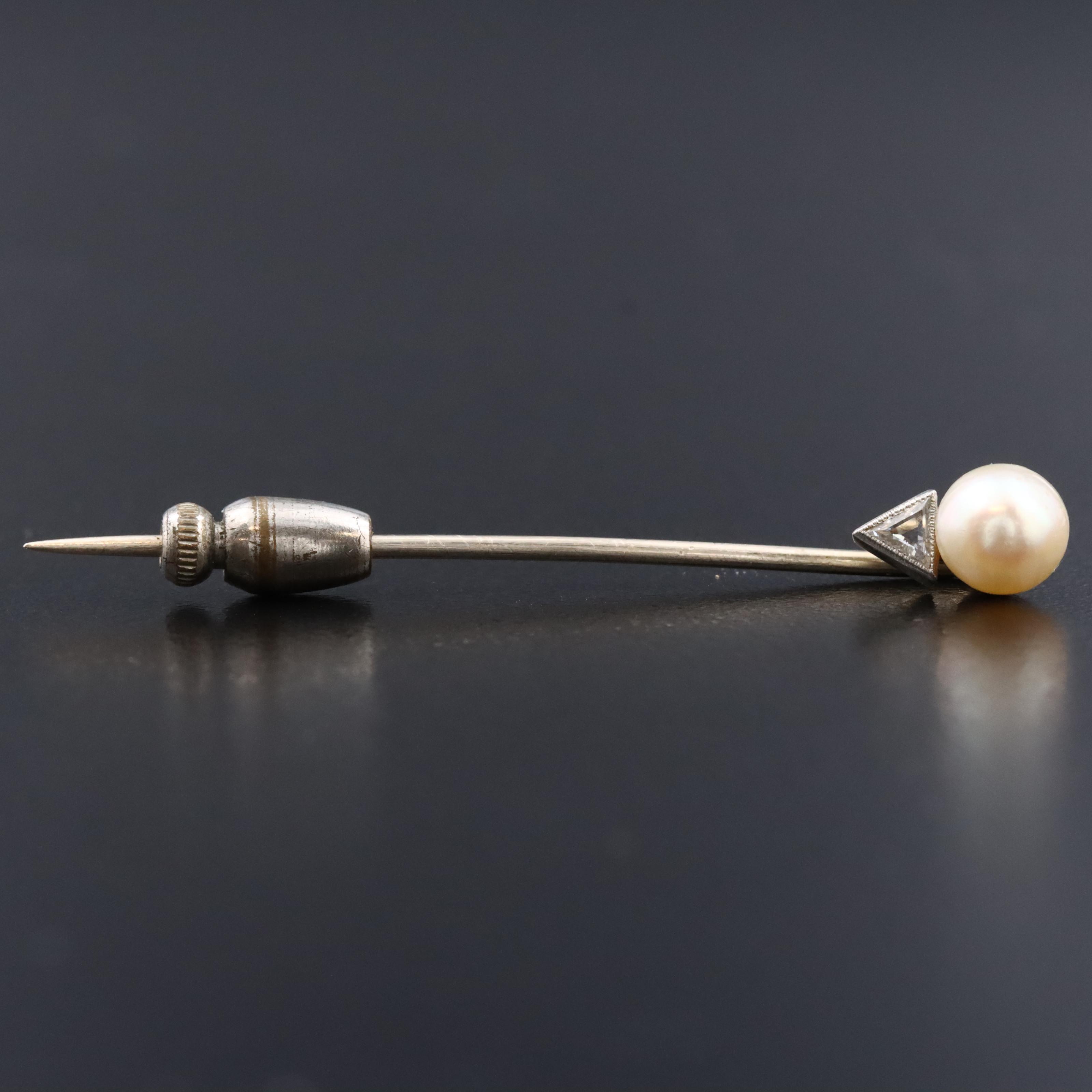 14K and Platinum Pearl and Diamond Stick Pin