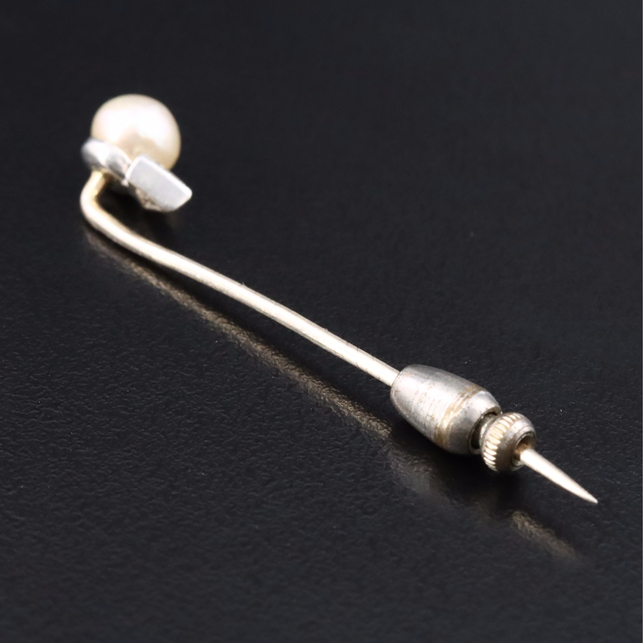 14K and Platinum Pearl and Diamond Stick Pin