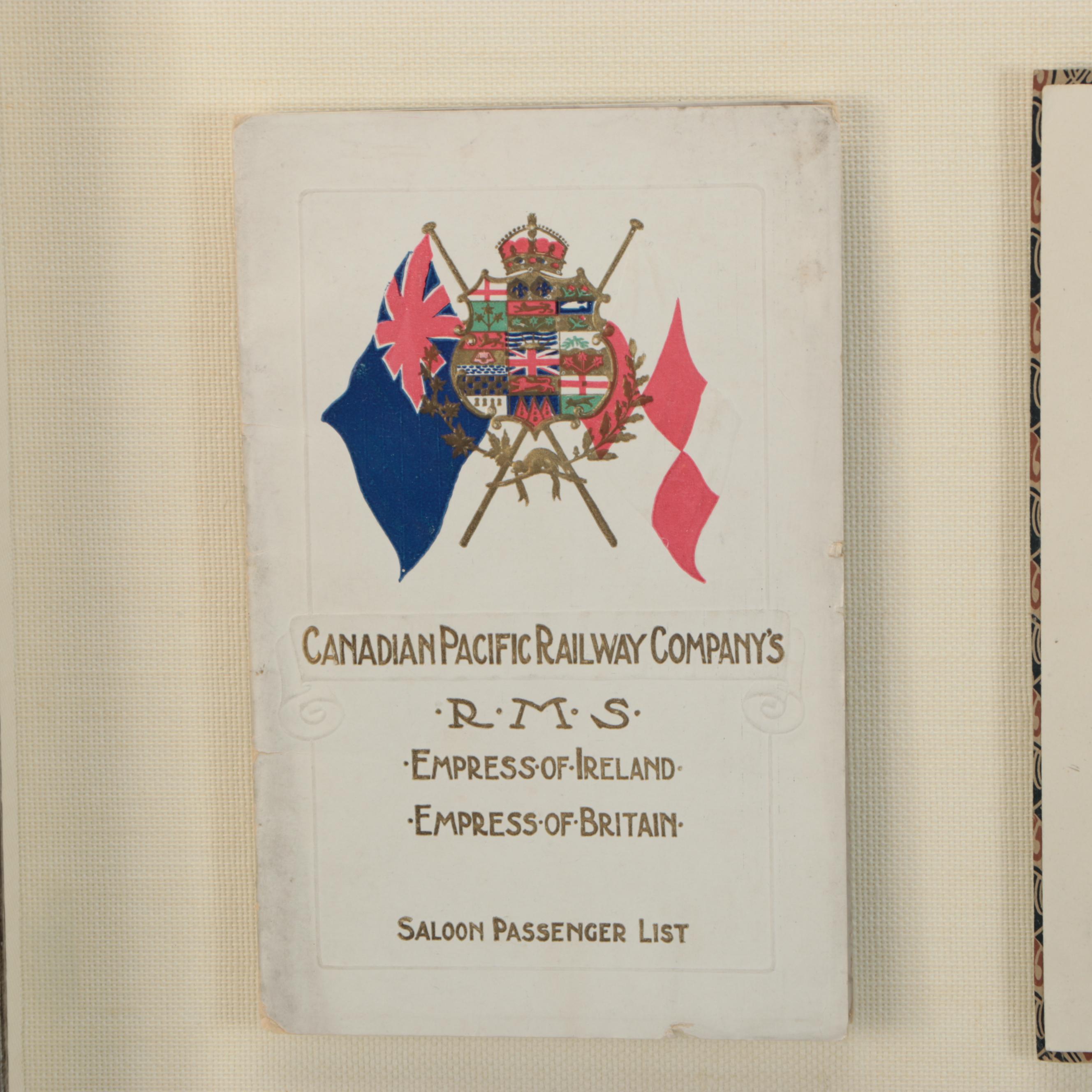 Empress of Ireland Train Menu, Plate, Passenger List and Spoon, Early 20th C.