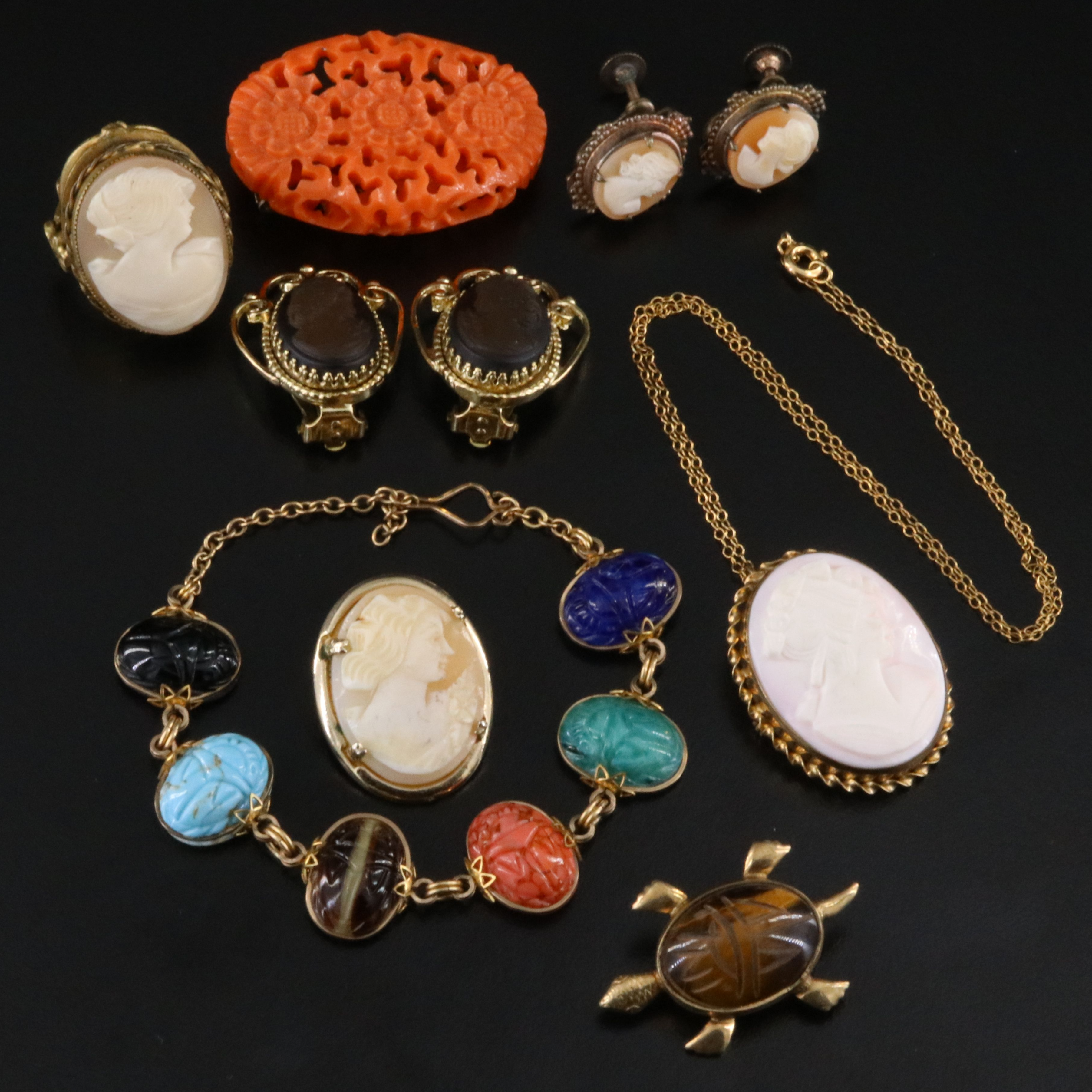 Whiting and Davis, Cameos and Scarabs Featured in Vintage Jewelry