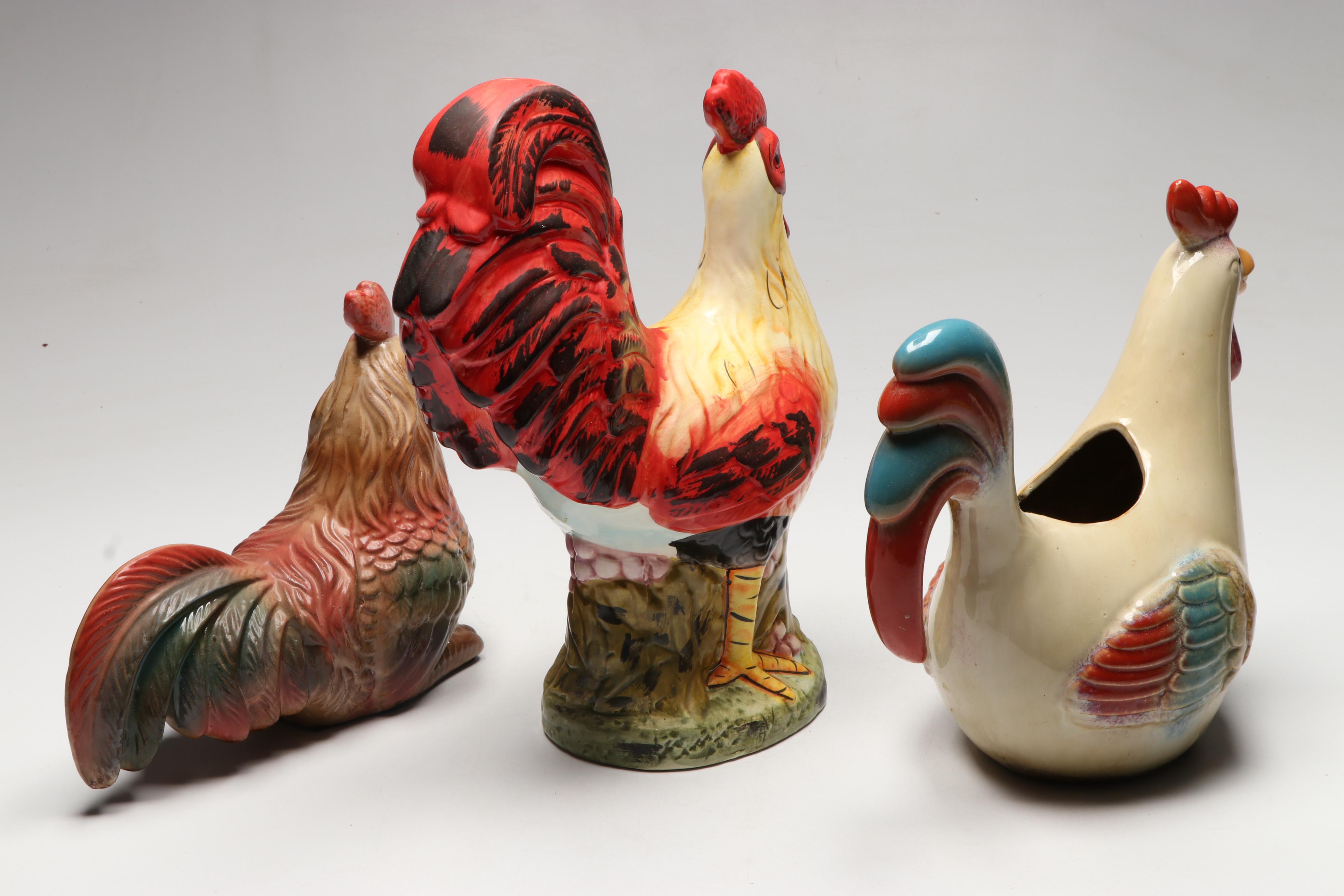 Ceramic Roosters with Artimino Ironstone Rectangular Bowl