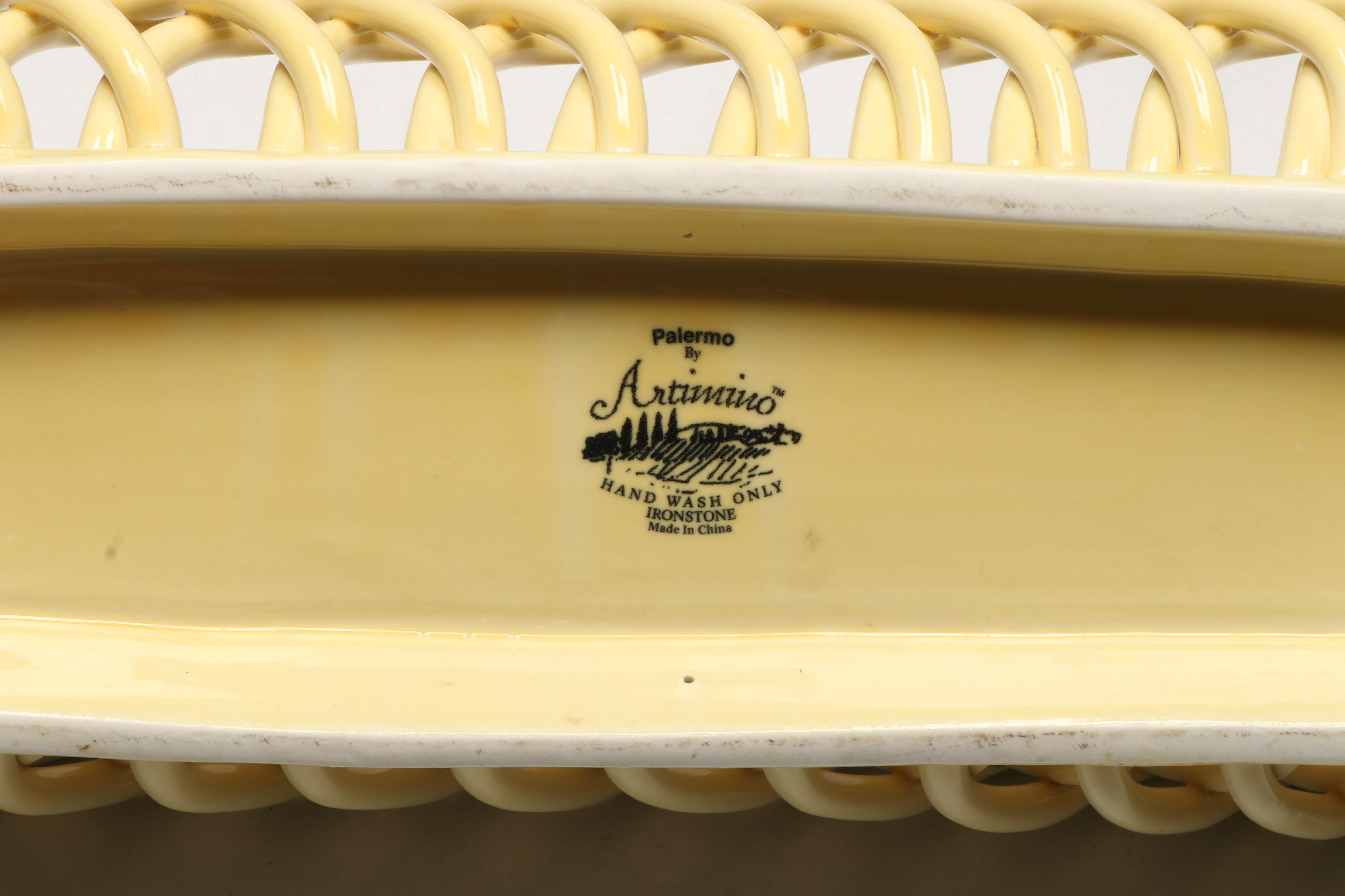 Ceramic Roosters with Artimino Ironstone Rectangular Bowl