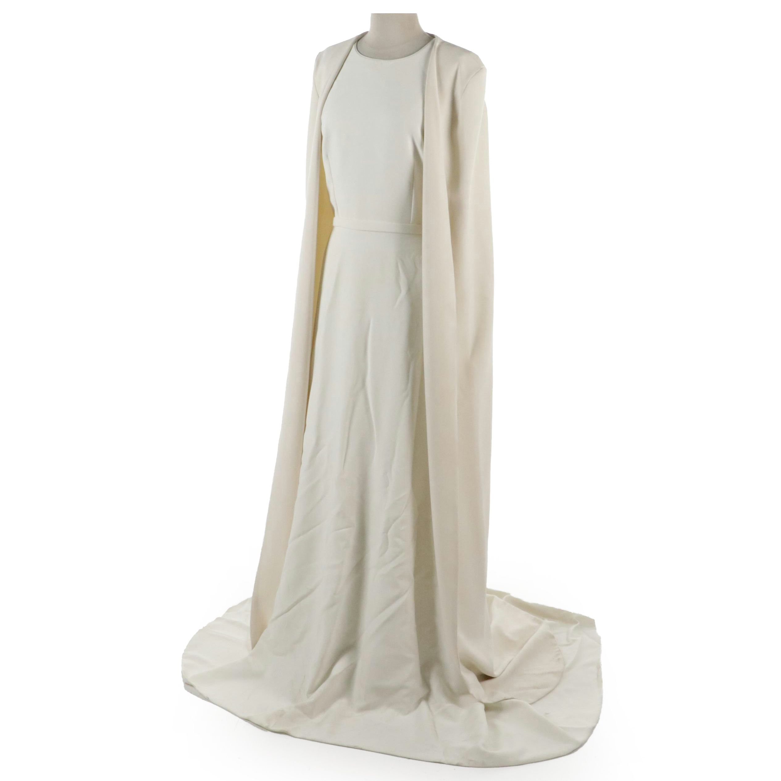 Sophie et Voilà "Bhristy" Bridal Gown and Long Cape in Ivory Double Crepe