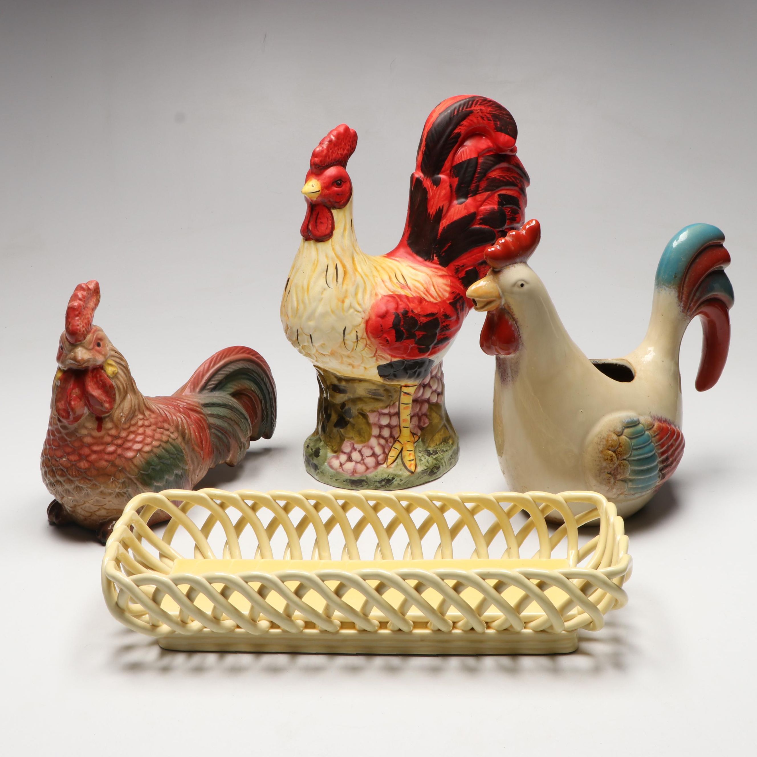 Ceramic Roosters with Artimino Ironstone Rectangular Bowl