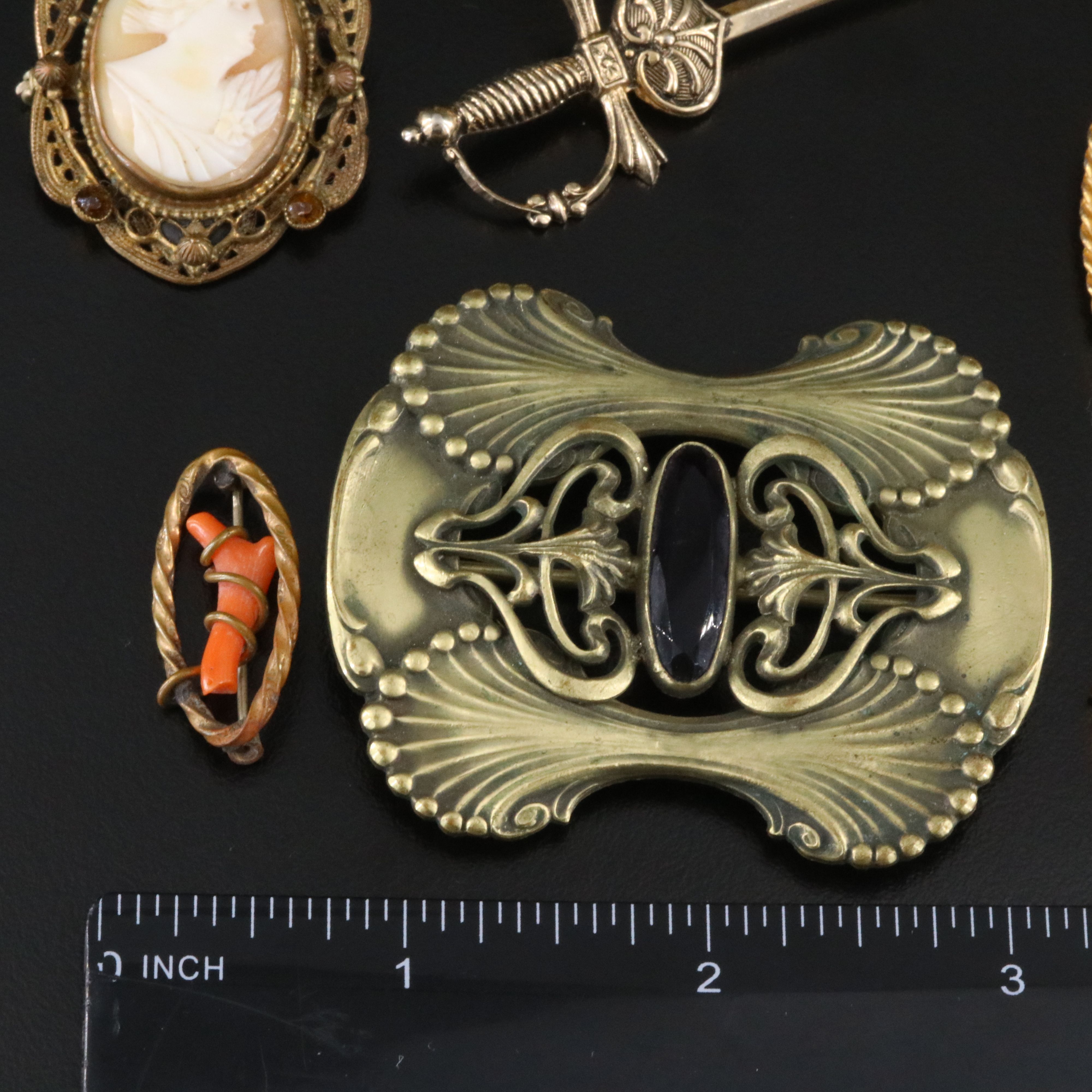 Art Nouveau Sash Pin, Sterling and Coral Featured in Vintage Jewelry