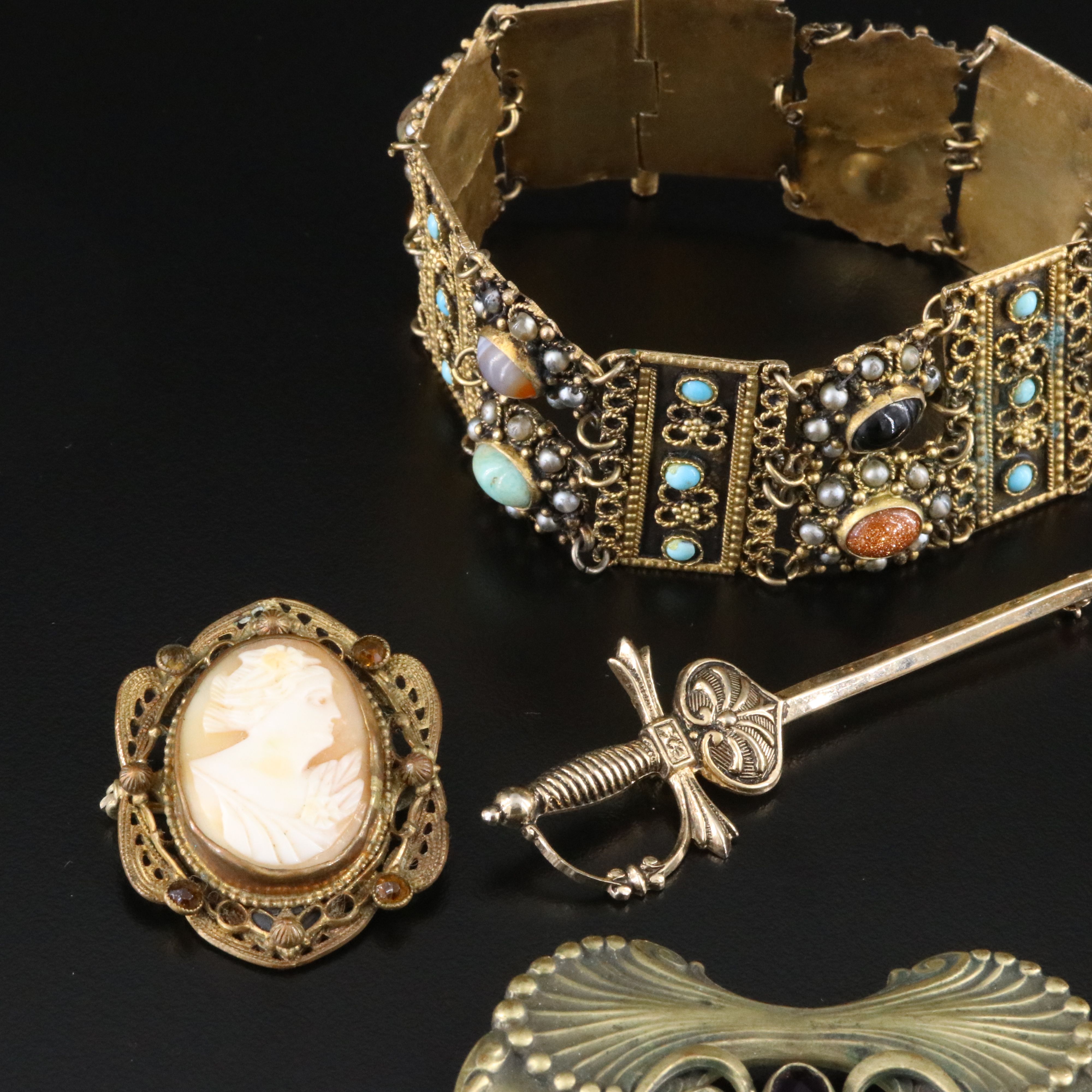 Art Nouveau Sash Pin, Sterling and Coral Featured in Vintage Jewelry