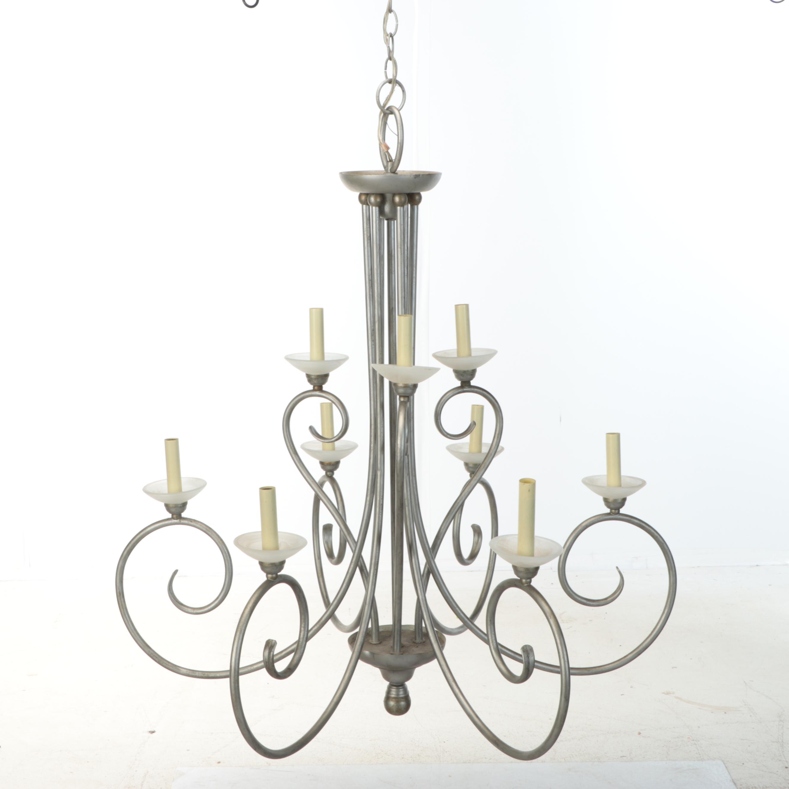 Brushed Pewter Finish Wrought Metal Contemporary Chandelier