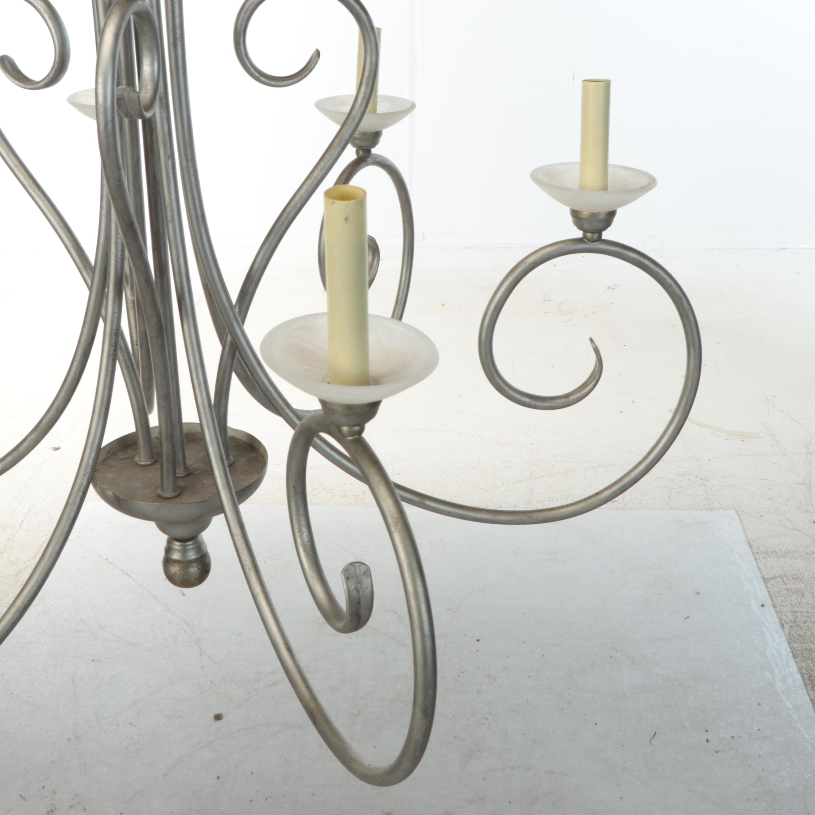 Brushed Pewter Finish Wrought Metal Contemporary Chandelier