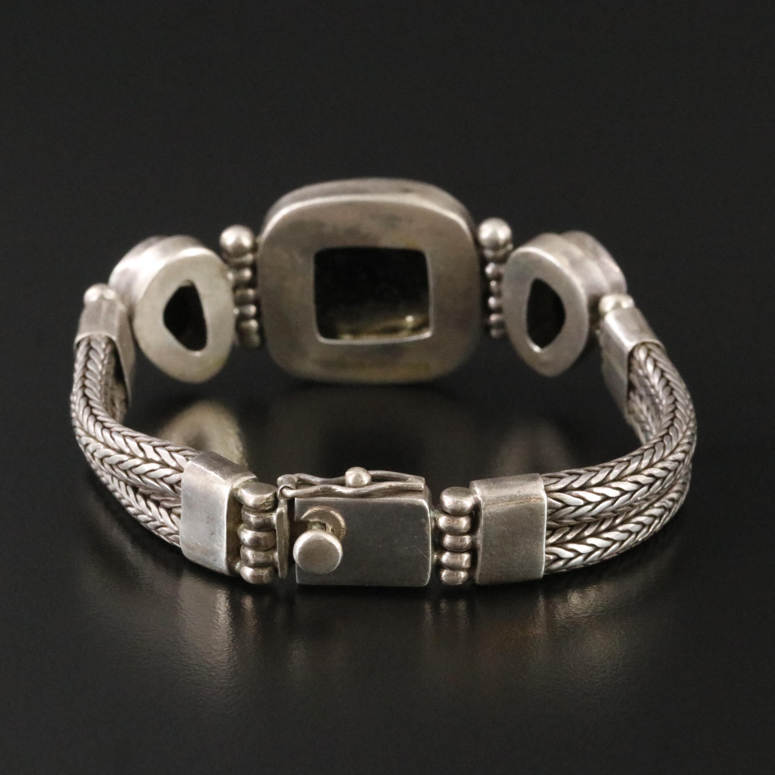 Sterling Dichroic Glass and Opal Doublet Bracelet