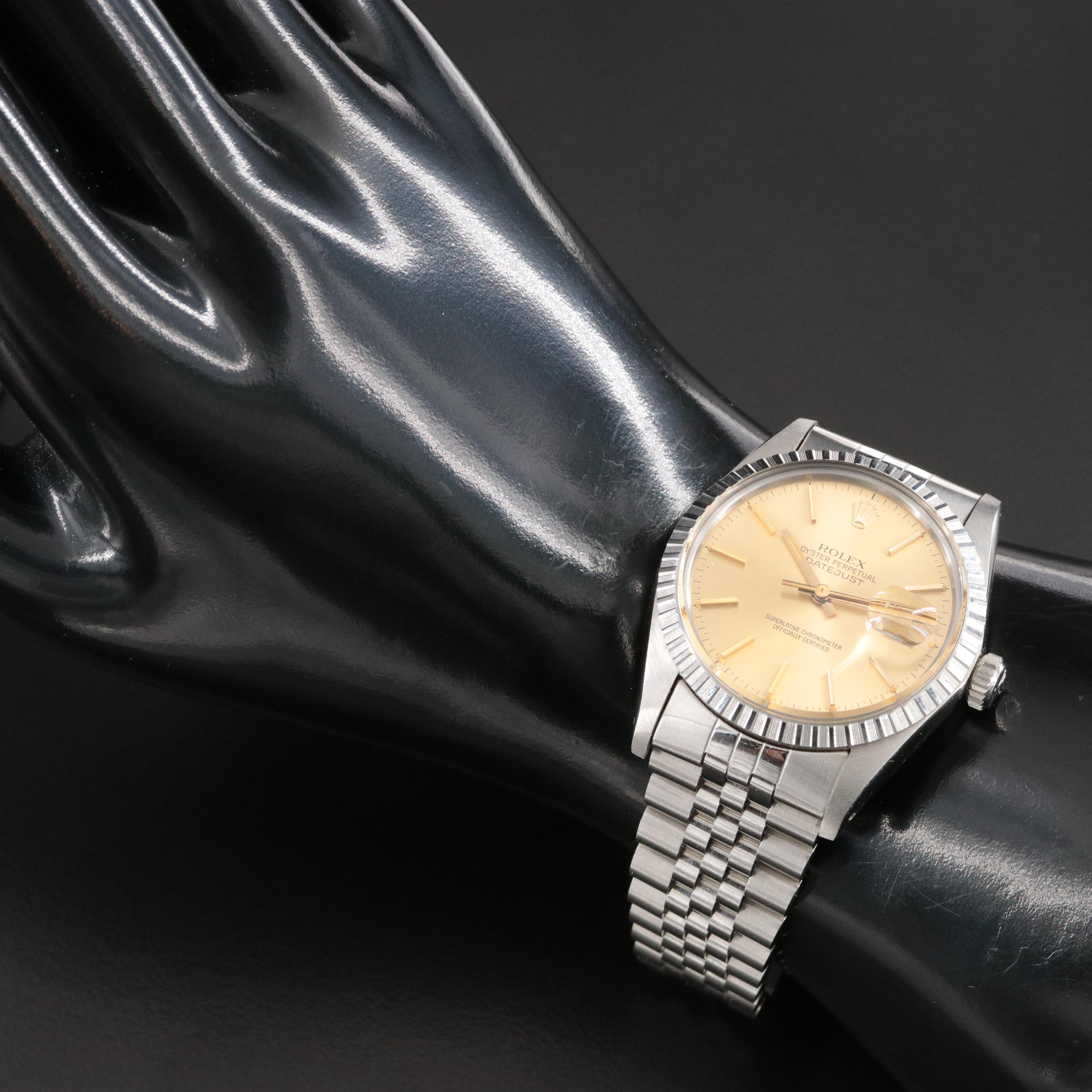 1983 Rolex Datejust Engine Turned Bezel Steel Watch