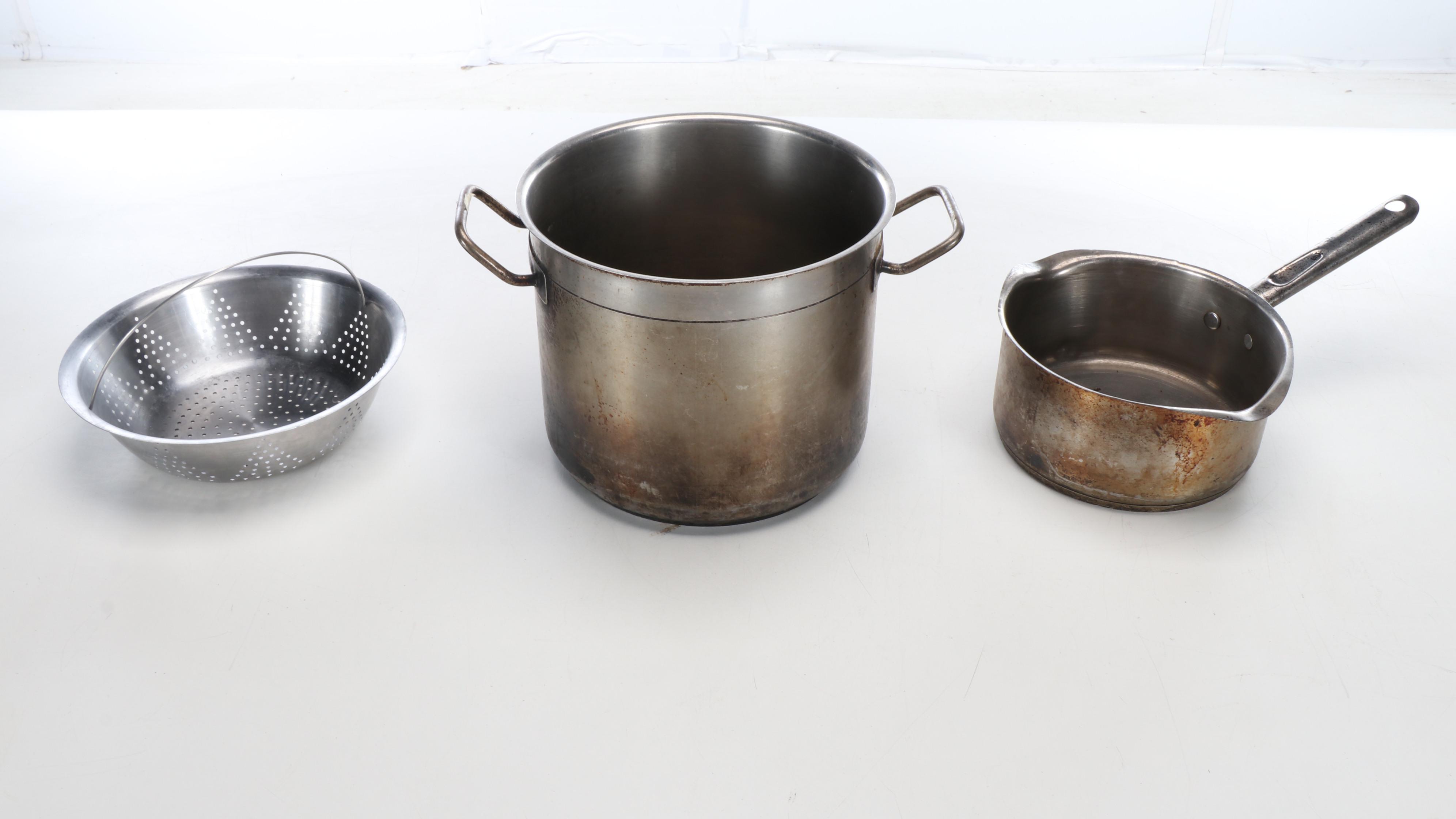 Commercial Grade Aluminum Stock Pots, Sauce Pan, Measuring Ladles with Strainer