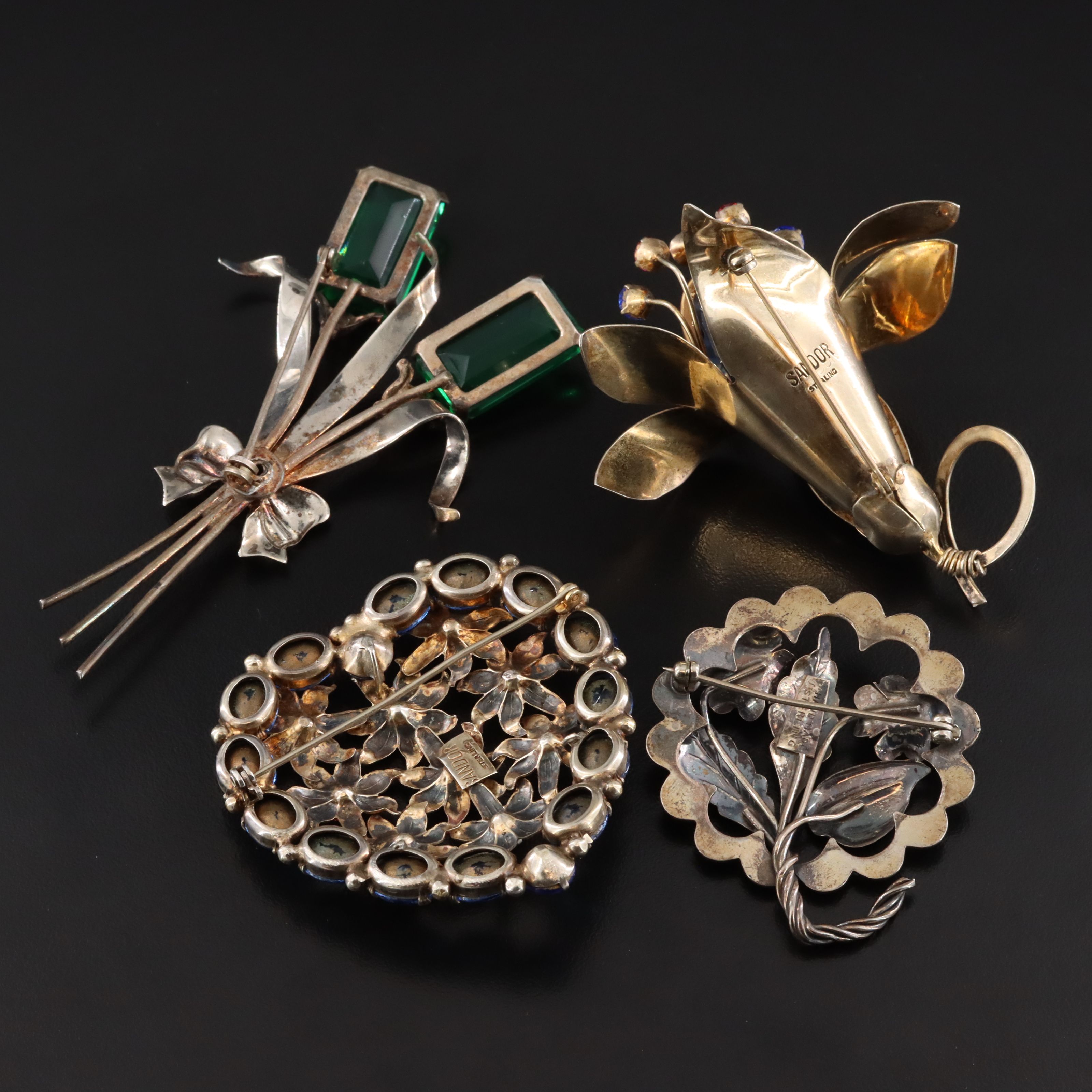 Sandor and Sterling Retro Brooch Collection