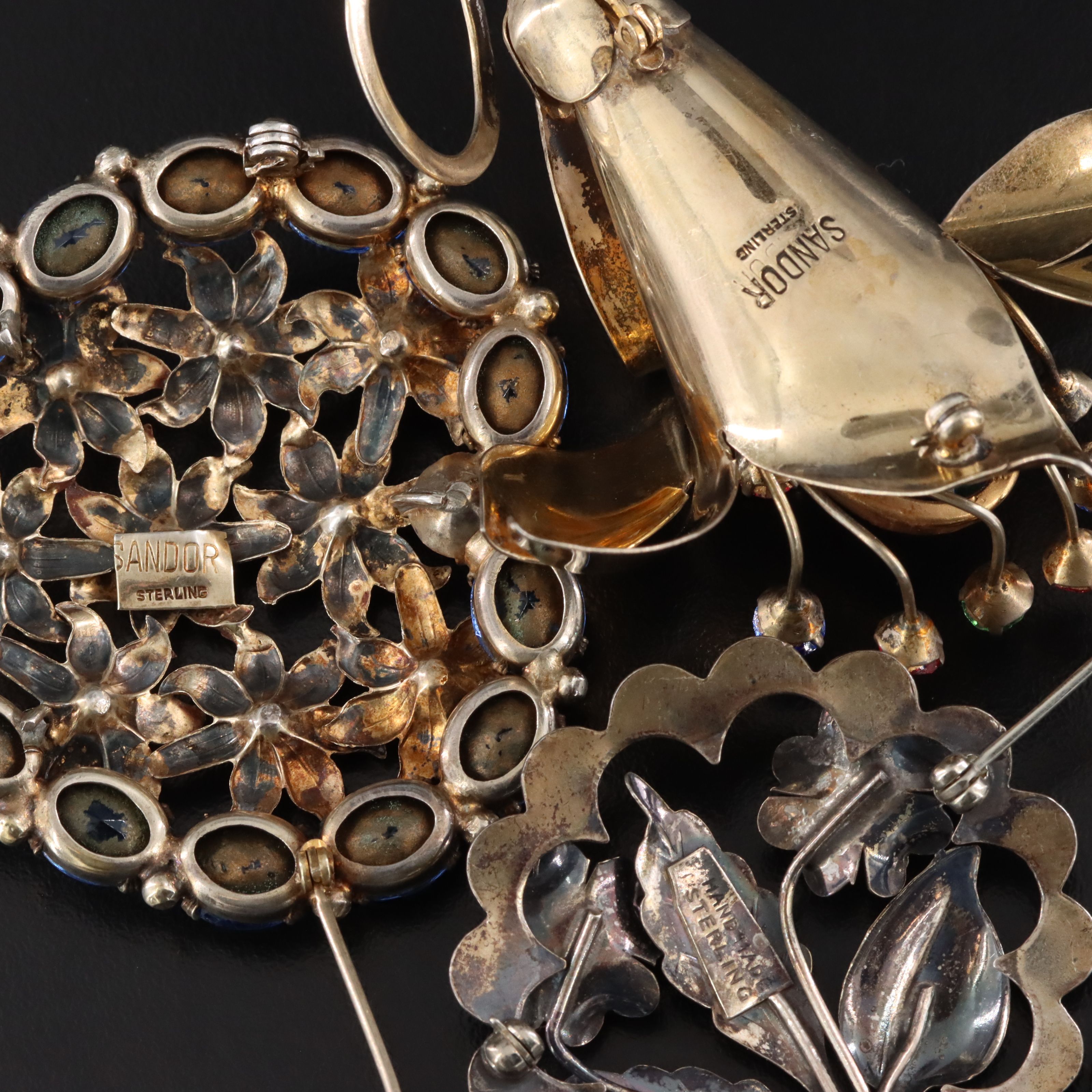 Sandor and Sterling Retro Brooch Collection